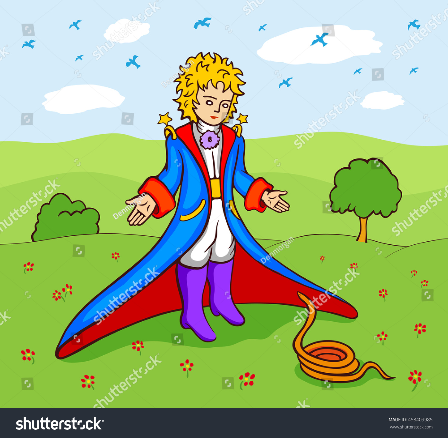 Little Prince And The Snake Stock Vector 458409985 : Shutterstock