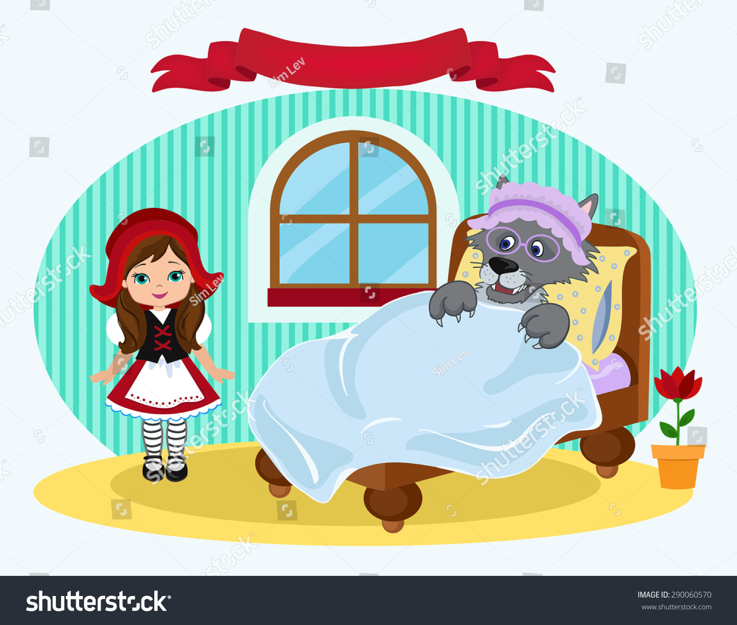 Little Red Riding Hood Bed Which Stock Vector Royalty Free