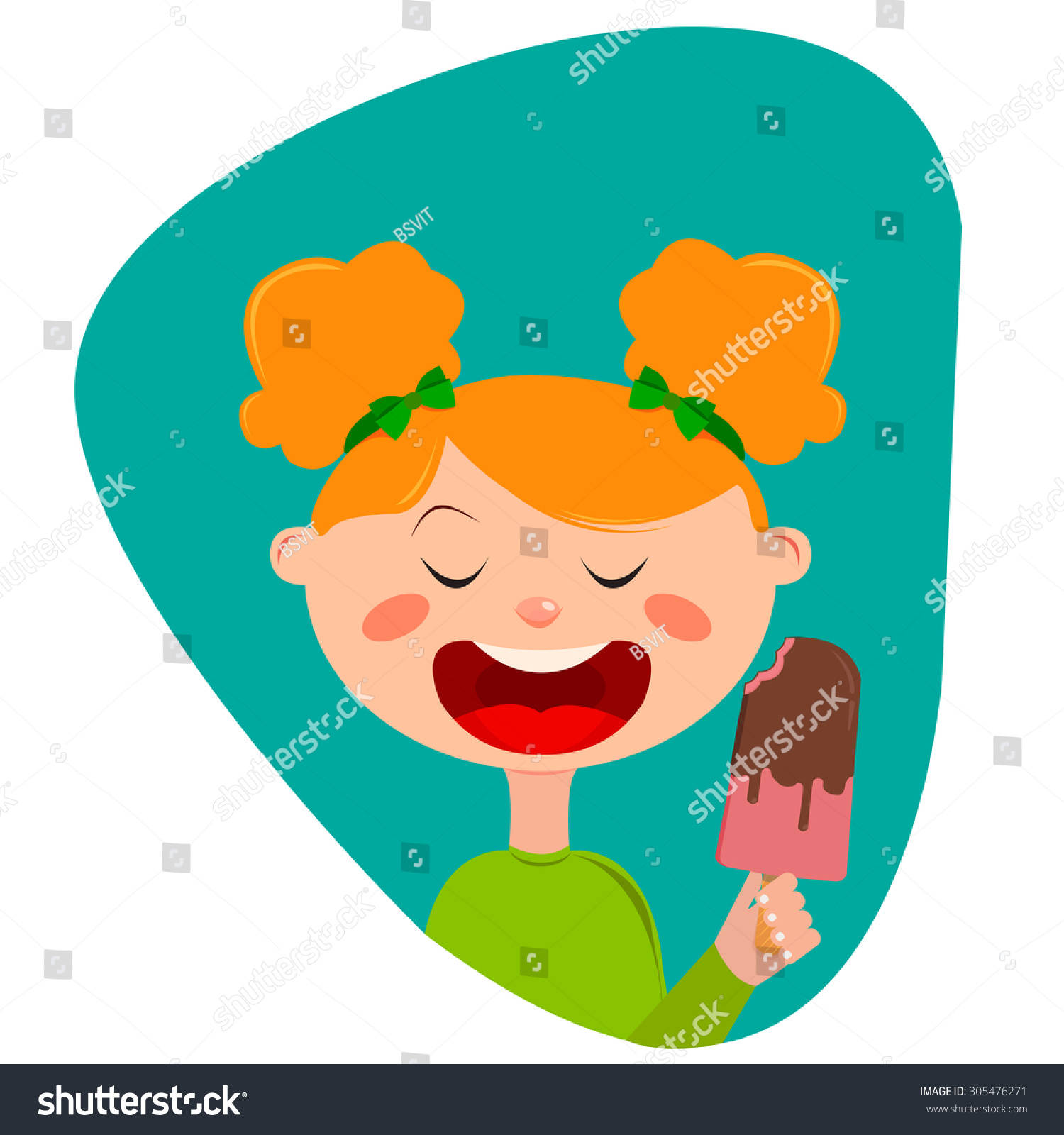 Little Redhead Girl Eating Sweet Popsicle Stock Vector (Royalty Free ...