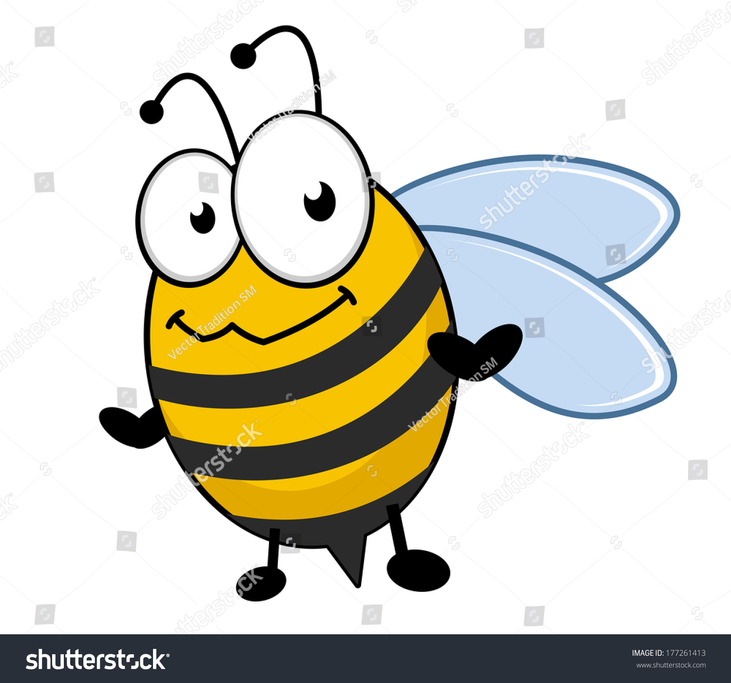 Little Striped Black And Yellow Honey Bee With A Bemused Smiling ...