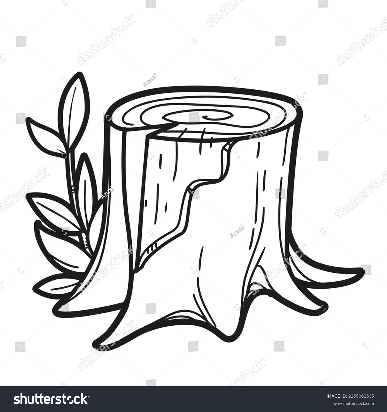 Little Stump Sprout Linear Drawing Coloring Stock Vector (Royalty Free ...