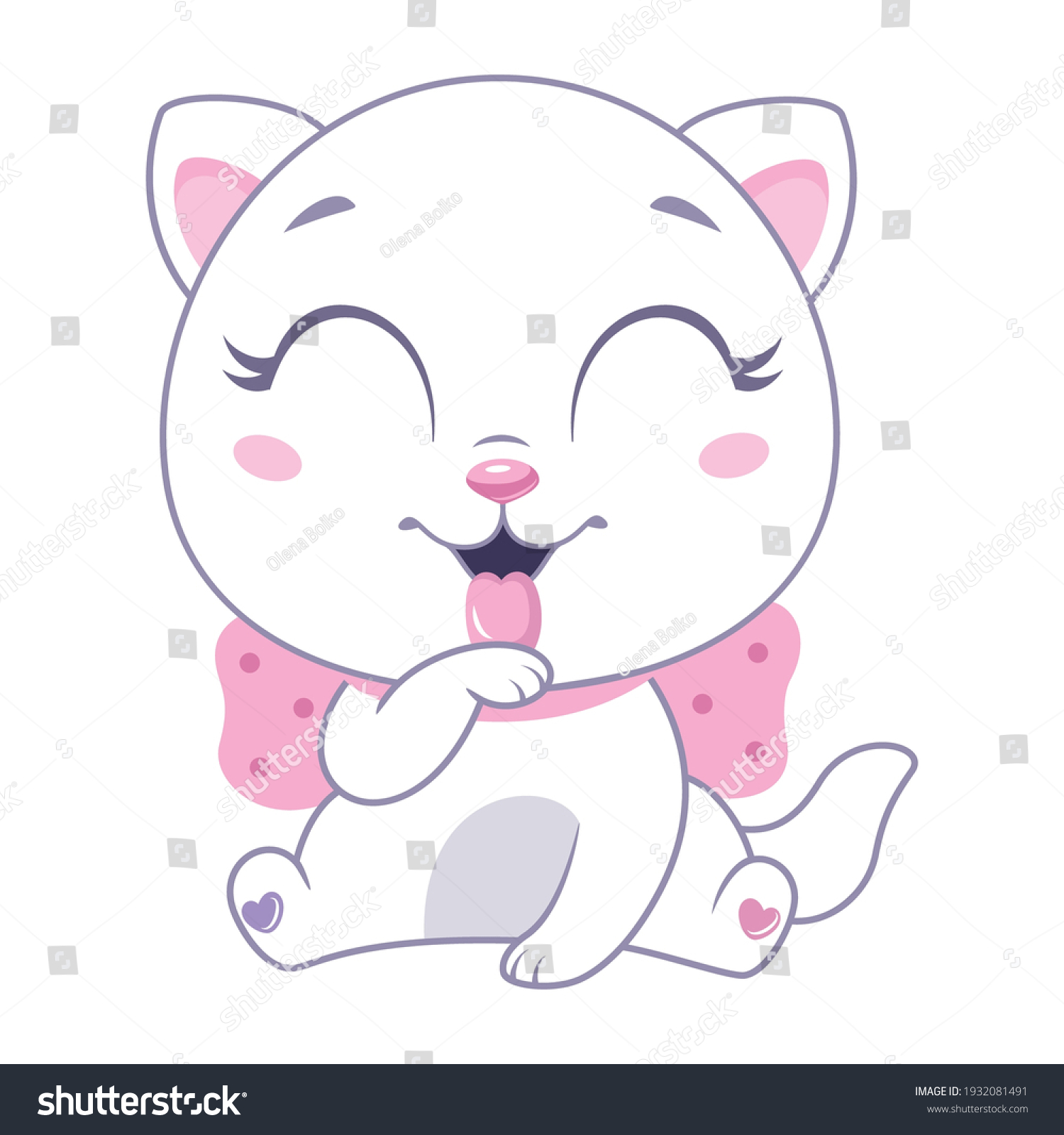 Little White Cat Pink Bow Washes Stock Vector (Royalty Free) 1932081491 ...