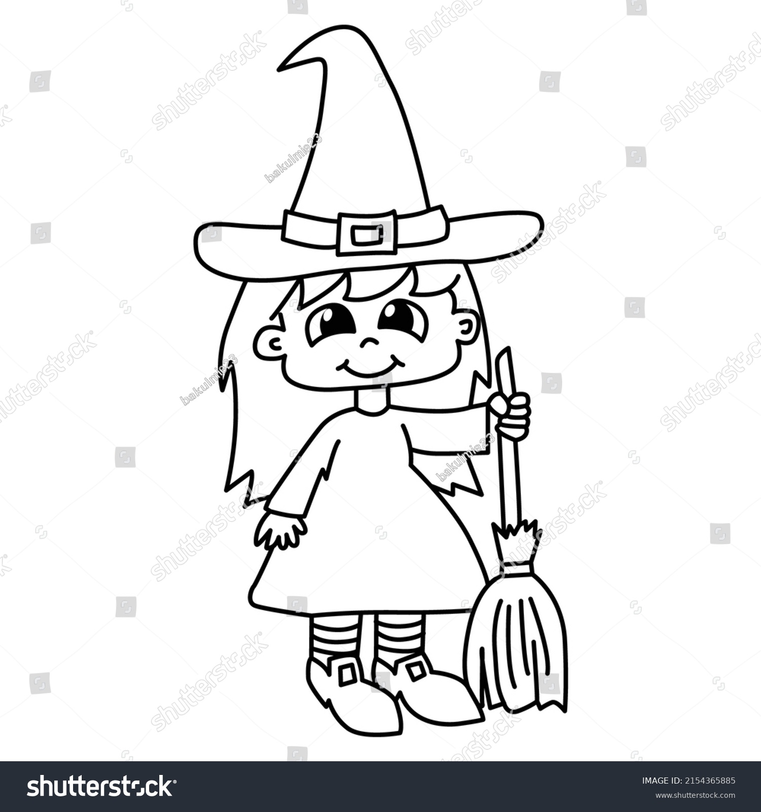 Little Witches Cartoon Coloring Page Illustration Stock Vector (Royalty ...