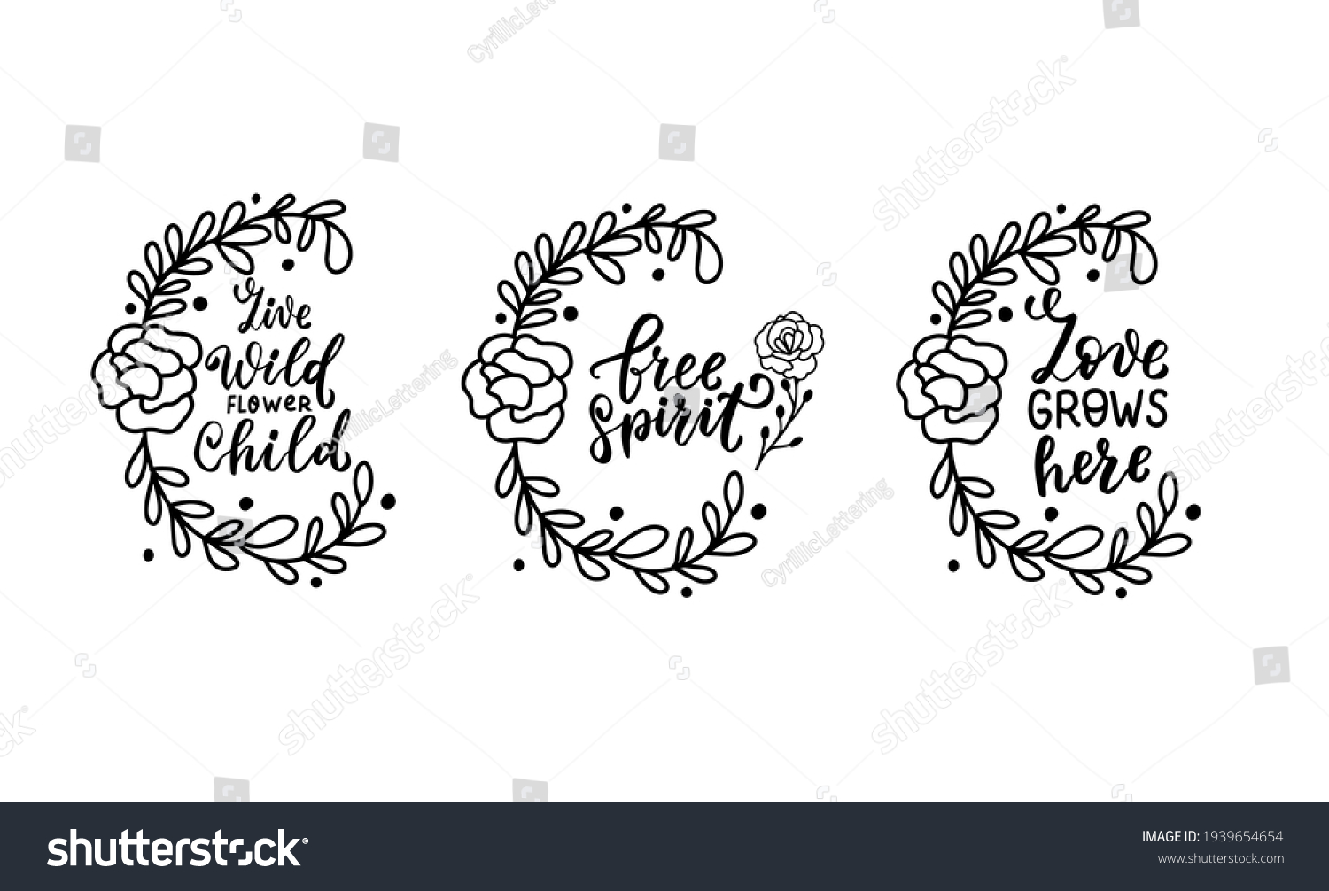 SVG of Live wild flower child. Love grows here. Free spirit quote. Hand lettering boho celestial quote. Wild flowers wreathe. Gypsy rustic bohemian vector illustration for shirt design. Boho clipart. svg