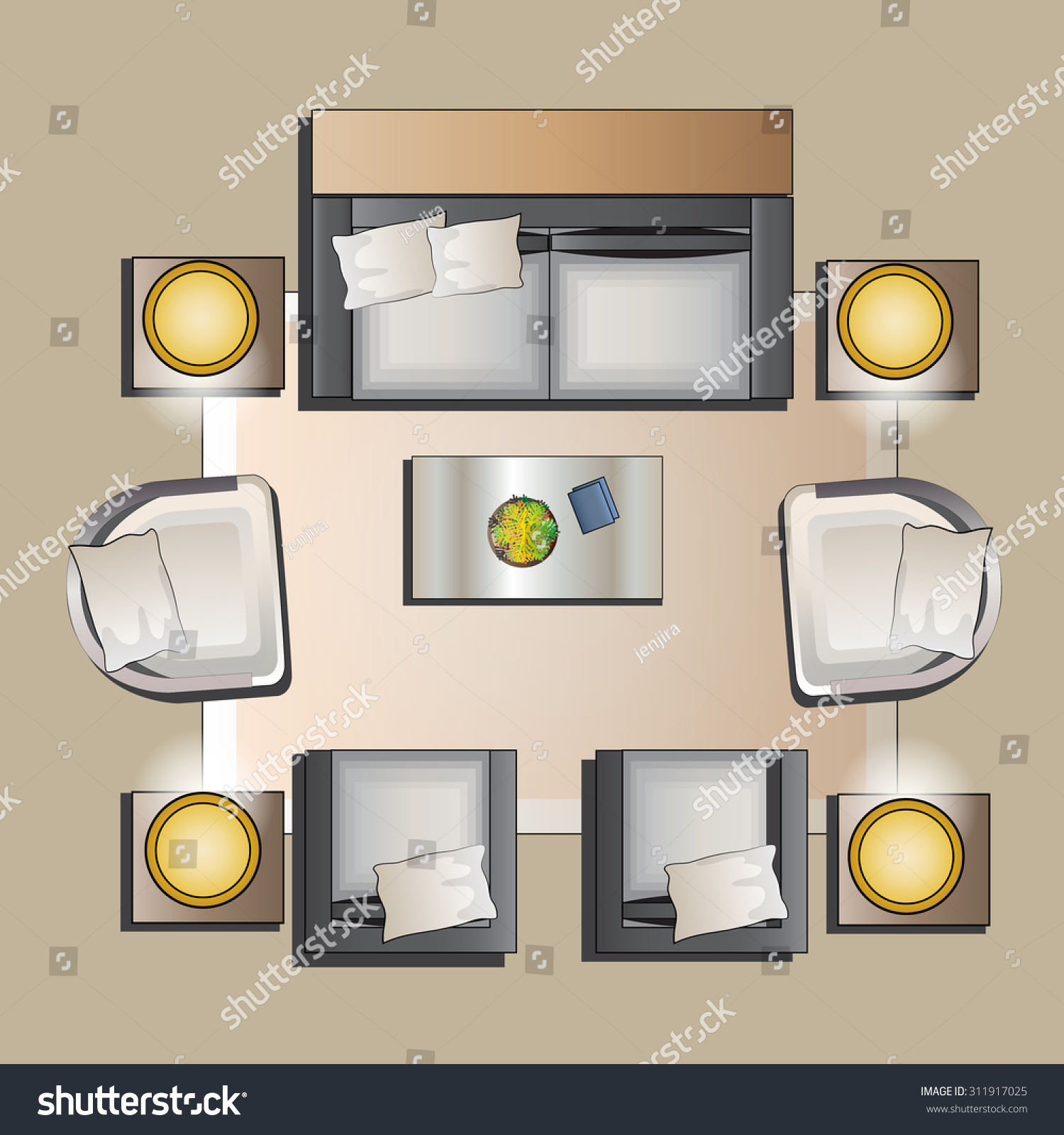 Living Room Furniture Top View Set 5 For Interior ,Vector Illustration ...