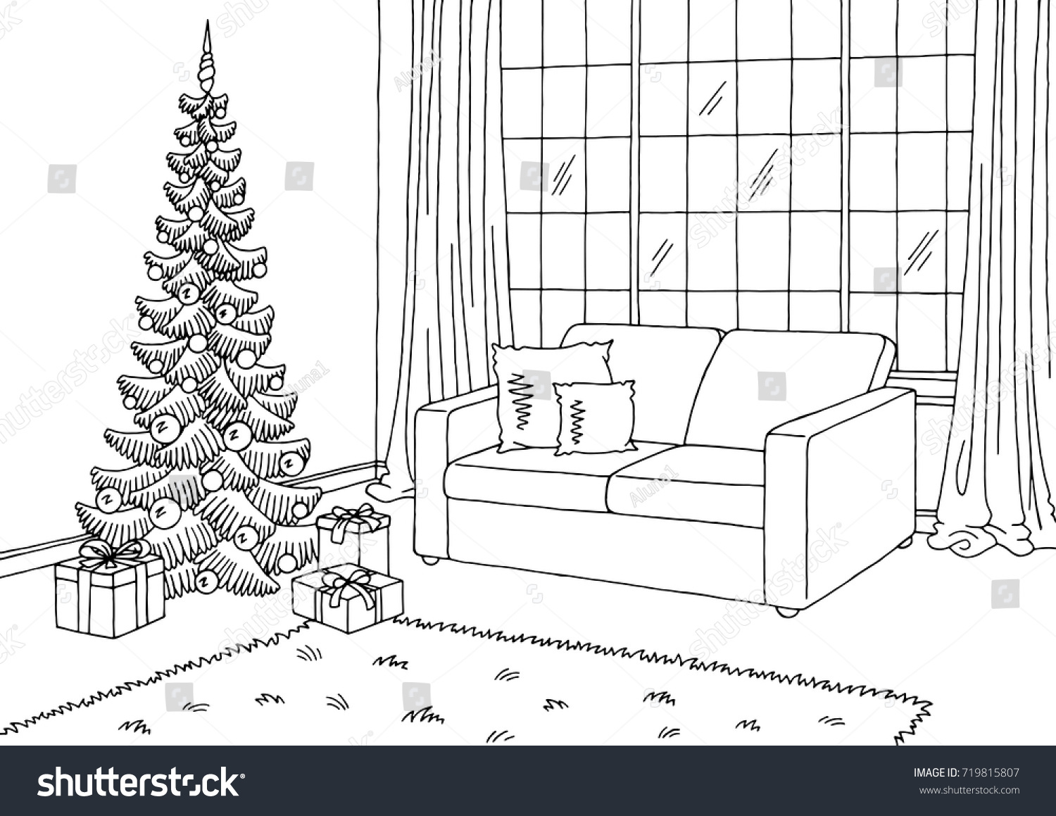 Living Room Graphic Christmas Tree Black Stock Vector 719815807