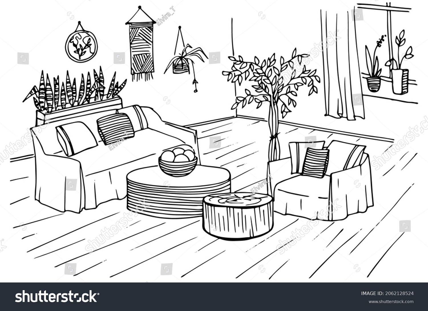 Living Room Interior Coloring Book Coloring Stock Vector (Royalty Free ...