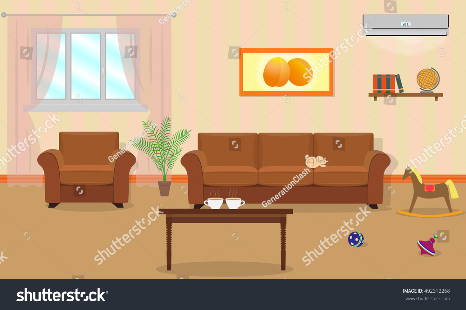 Living Room Interior Orange Colors Including Stock Vector