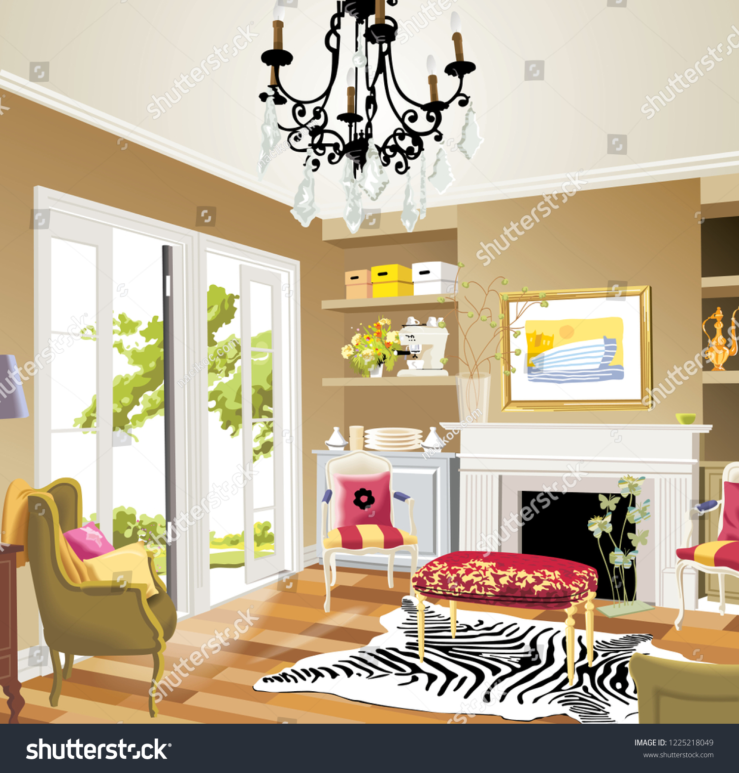 Living Room Interior Modern Furniture Colorful Stock