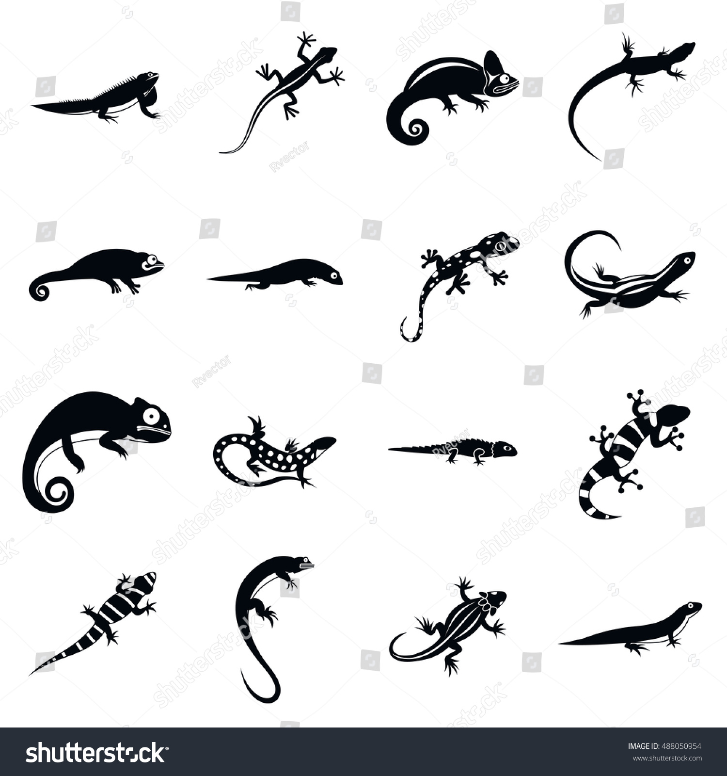 Lizard Icons Simple Style Black Lizards Stock Vector (Royalty Free ...