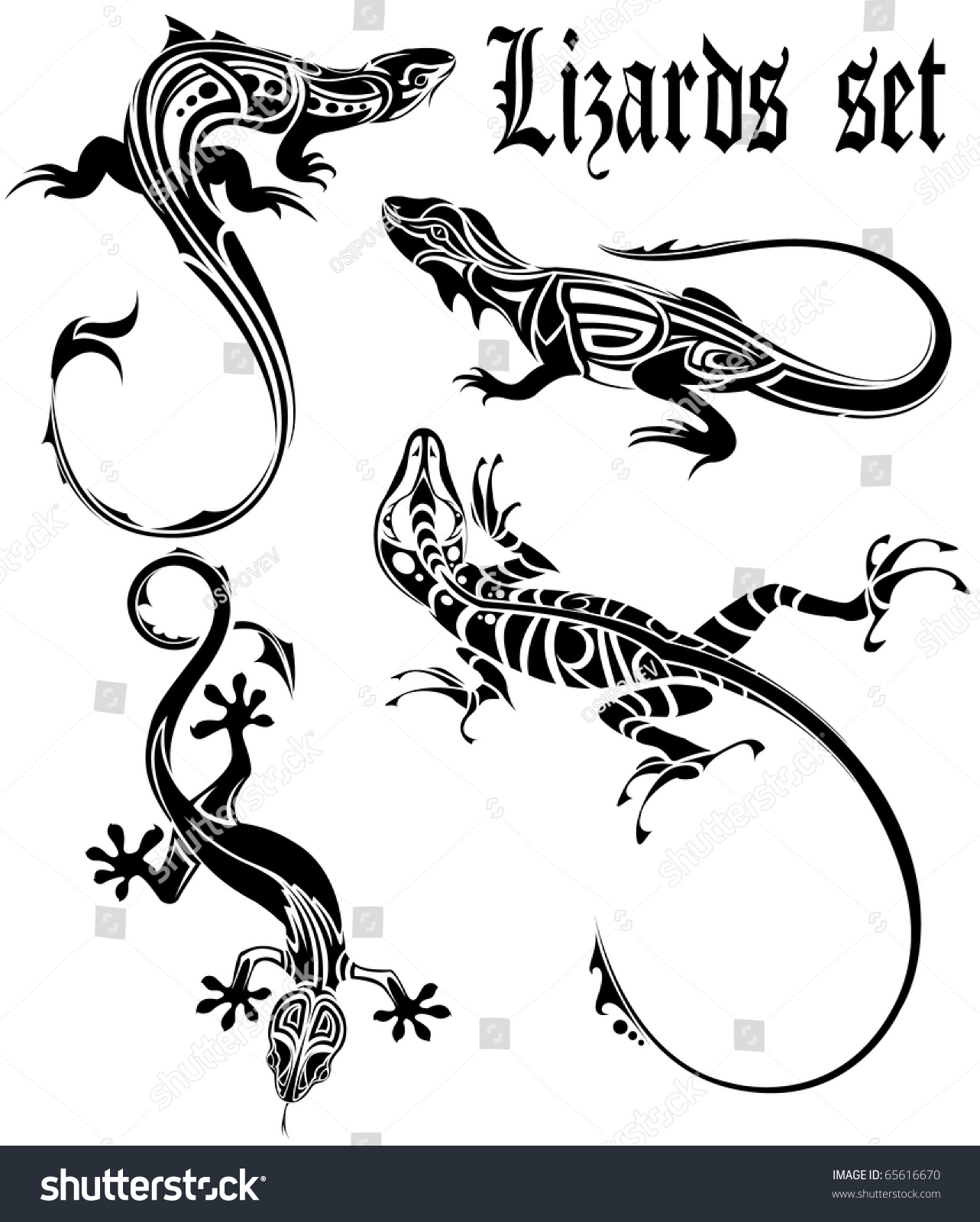 Lizards Set Tattoo Stock Vector 65616670 - Shutterstock