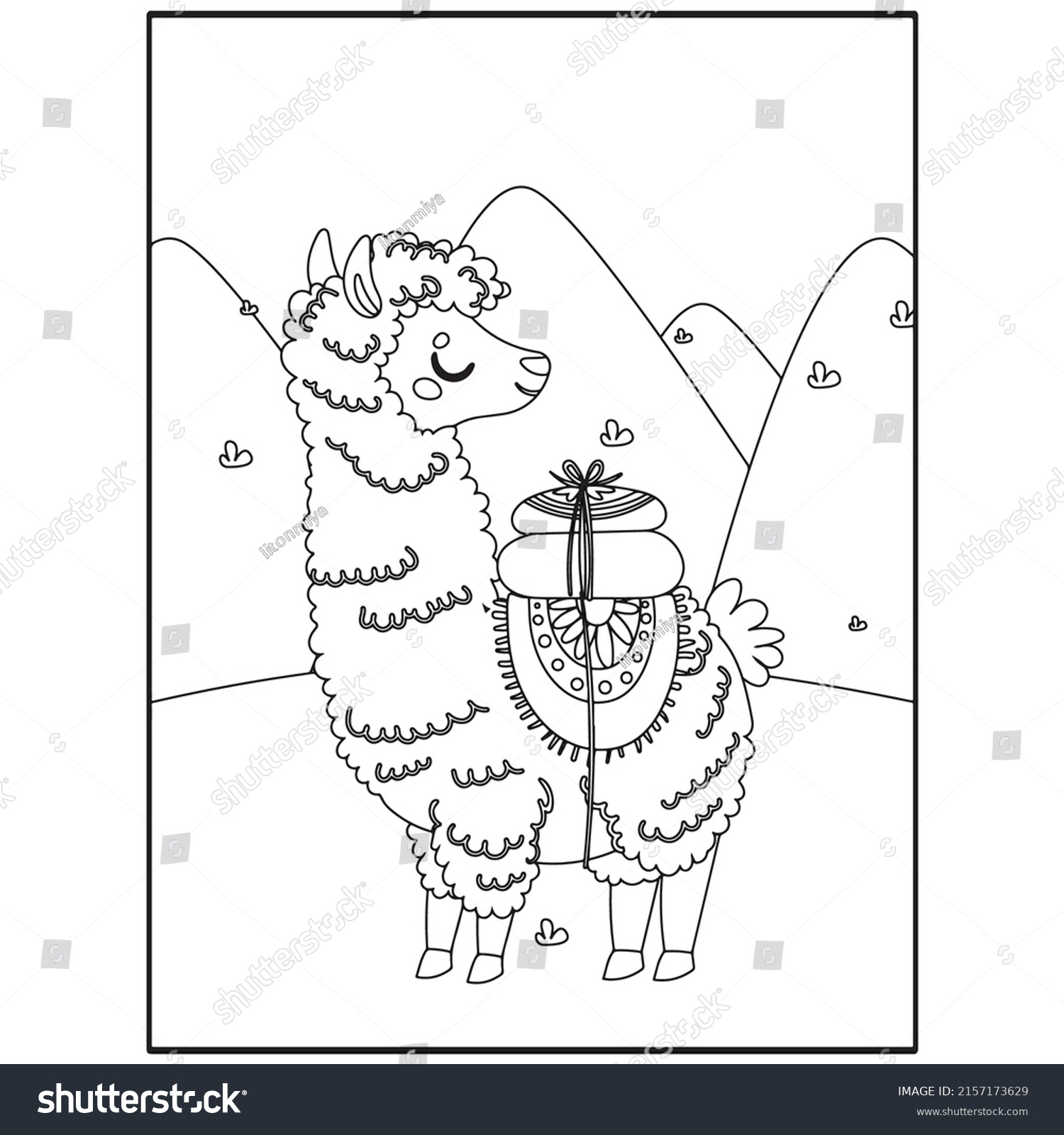 Llama Coloring Pages Kids Stock Vector (Royalty Free) 2157173629 ...