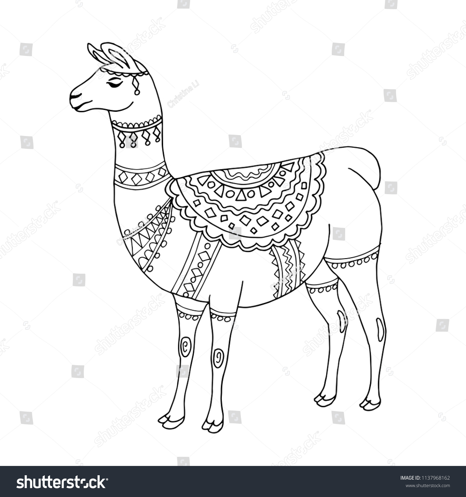 llama alpaca black white line art stock vector royalty free