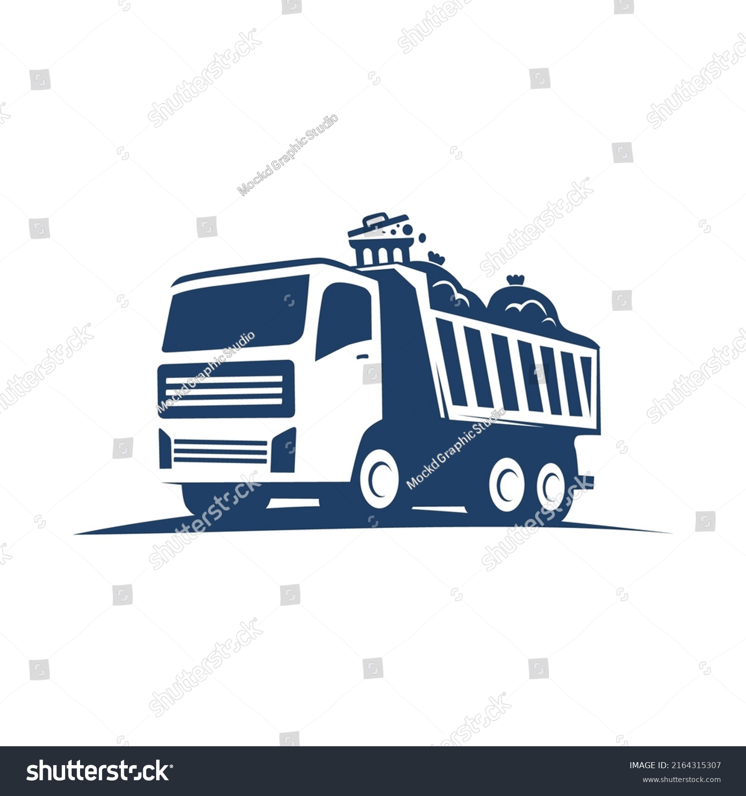 SVG of llustration of Roll-off (dumpster) truck, vector art, logo template. svg
