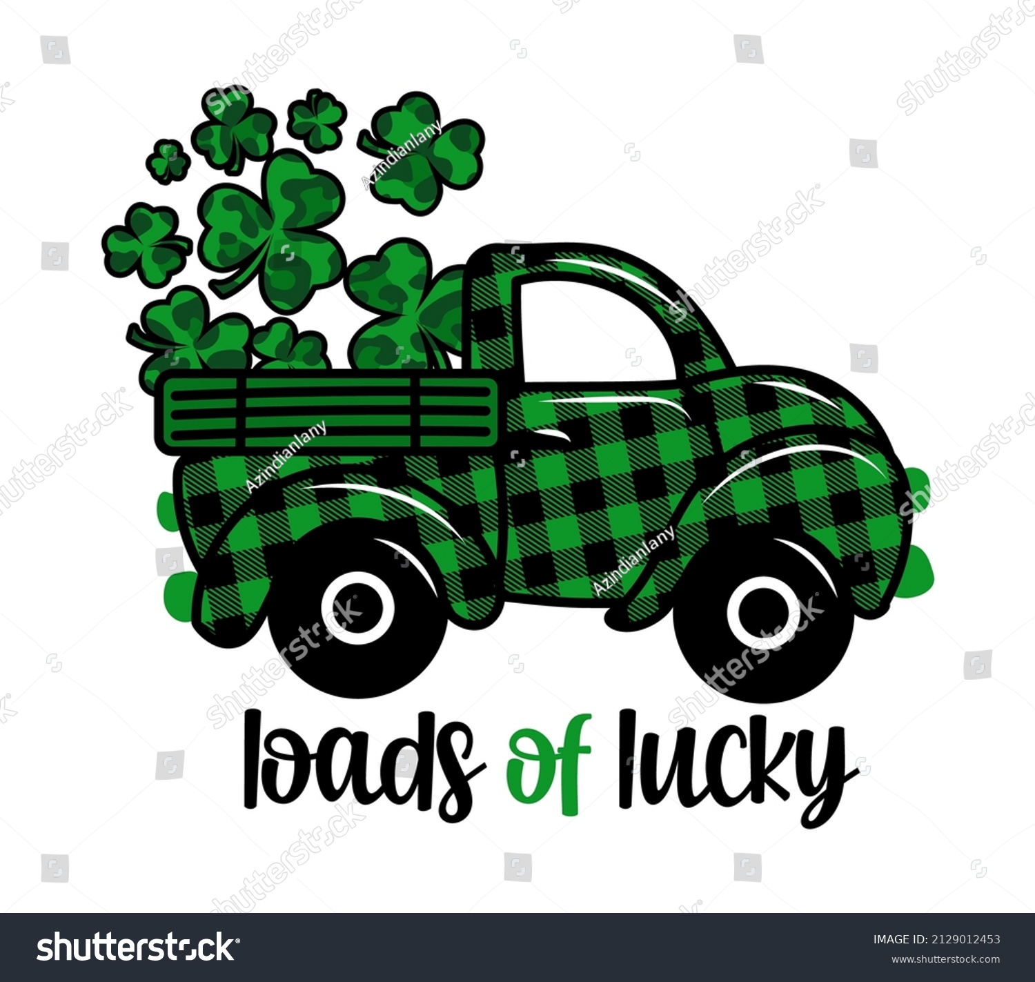 SVG of Loads of Lucky - Calligraphy phrase. Lettering for Lucky day greeting cards, invitations. Good for t-shirt, mug, gift, printing press. Buffalo plaid pickup carry  leopard Shamrocks svg
