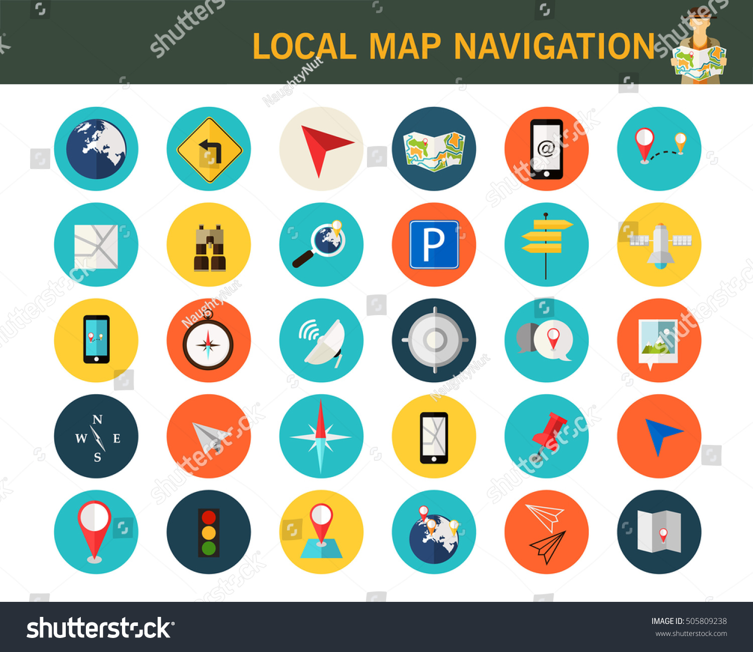 Local Map Navigation Concept Flat Icons Stock Vector (Royalty Free ...