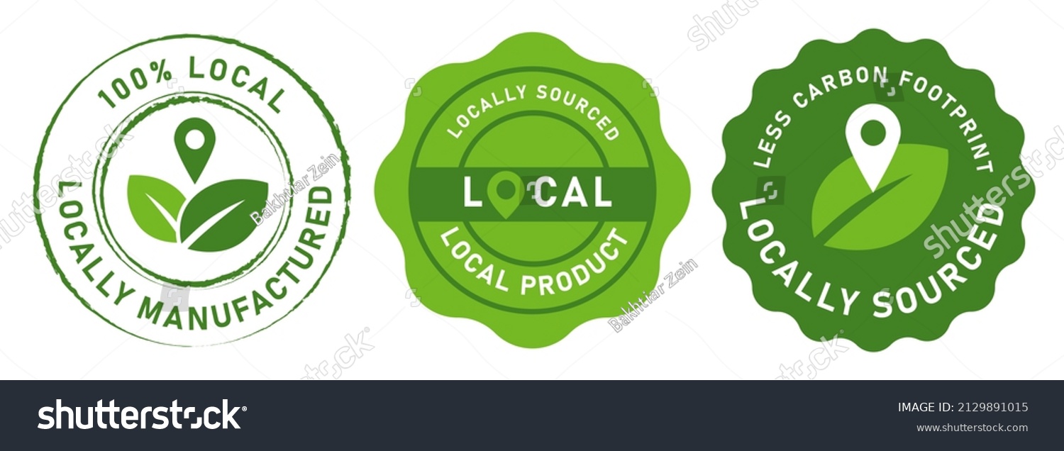 SVG of Local product locally manufactured icon stamp sticker emblem design of less carbon footprint leaf and pointer design in green  svg