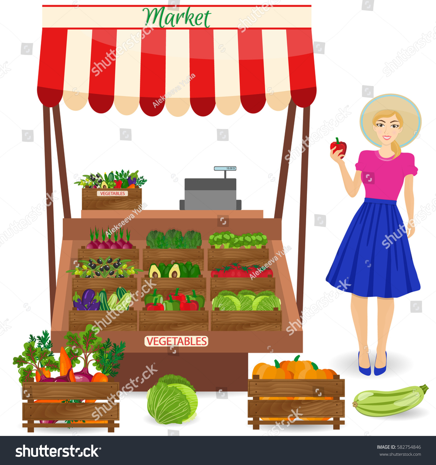 Local Vegetable Stall Fresh Organic Food Stock Vector (Royalty Free ...