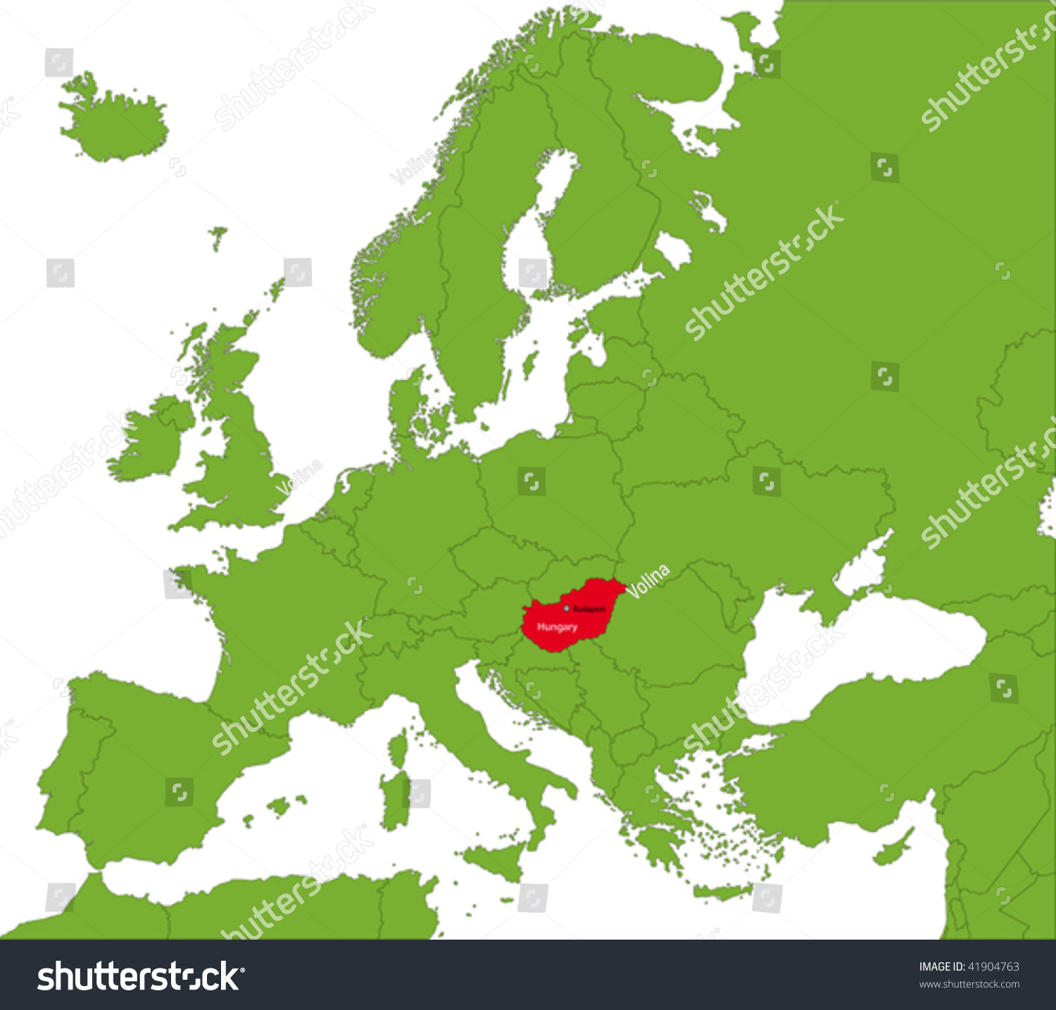 Location Of Hungary On The Europa Continent Stock Vector Illustration ...