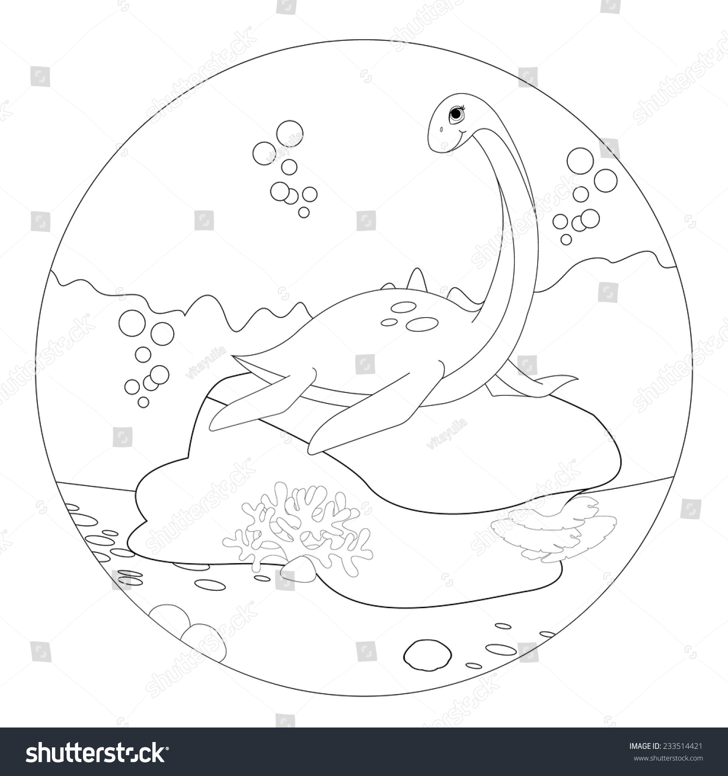 Loch Ness Monster Coloring Book Page Stock Vector Royalty