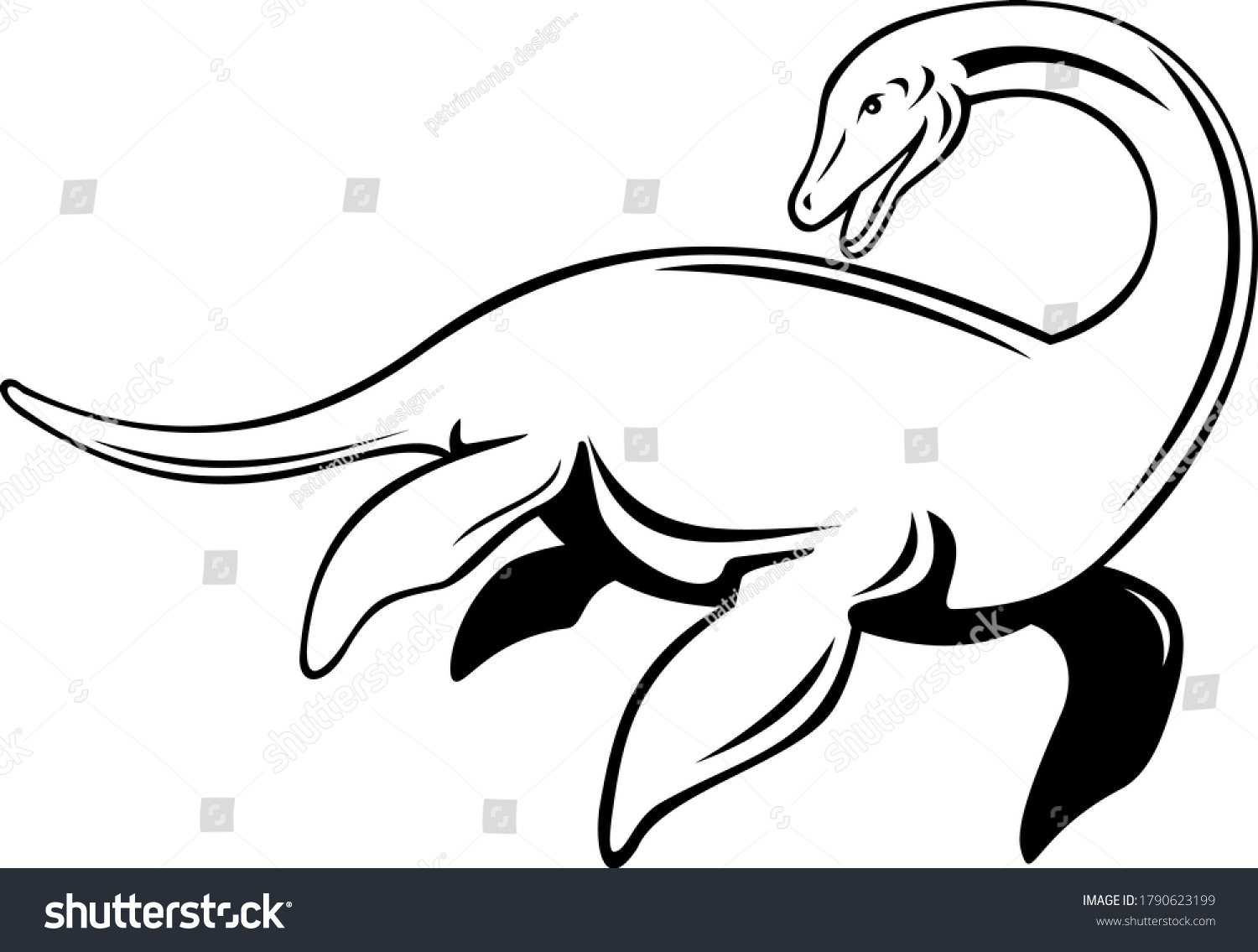 SVG of Loch Ness Monster Niseag or Nessie Swimming Side Retro Black and White svg