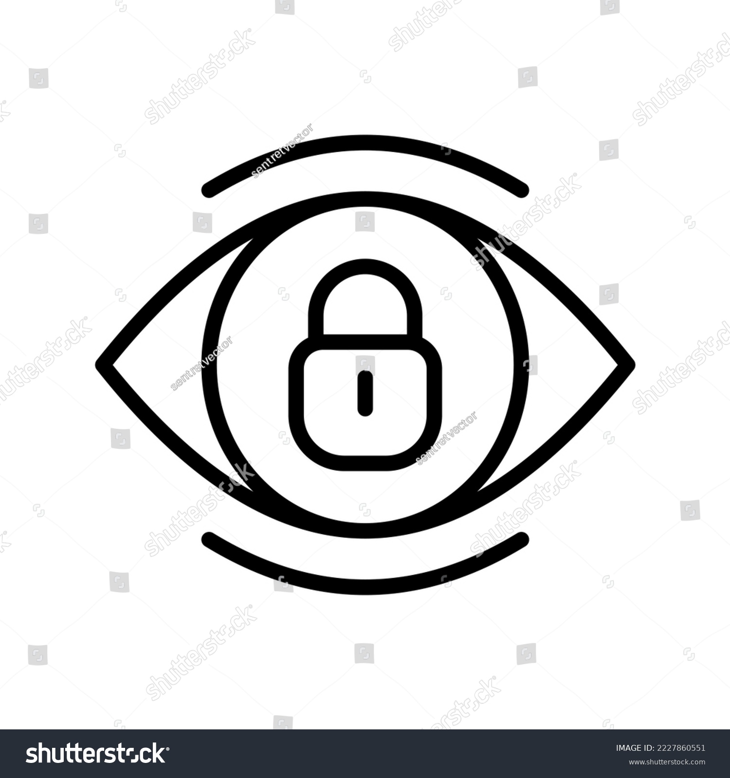SVG of Locked eye line icon. Inappropriate, sensitive content, private data, password, security, protection, cyber security. Defense concept. Vector black line icon on a white background svg