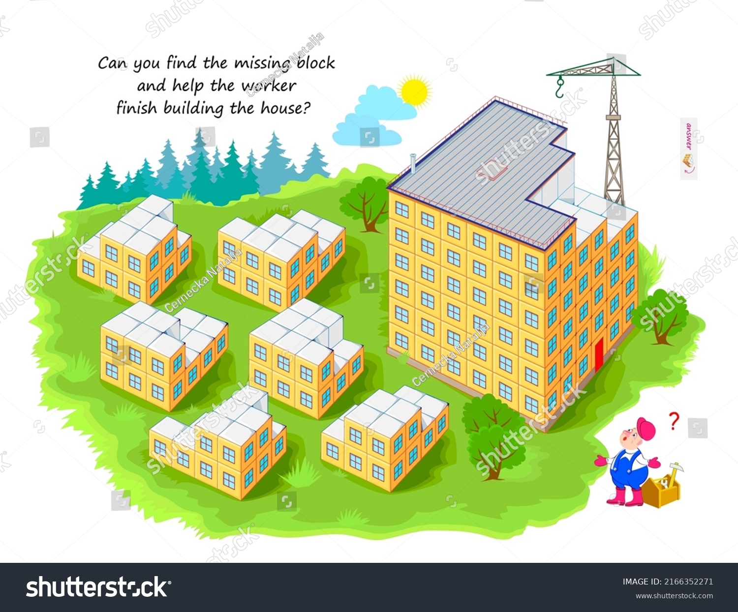 Logic Games Children 143 883 Shutterstock   Stock Vector Logic Game For Smartest D Puzzle Can You Find The Missing Block And Help The Worker Finish 2166352271 