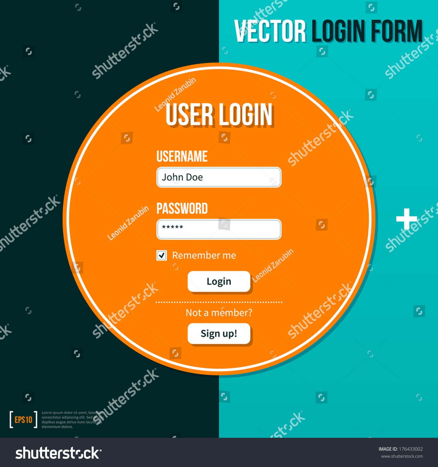 Login Form Template On Turquoise Background Stock Vector Royalty Free