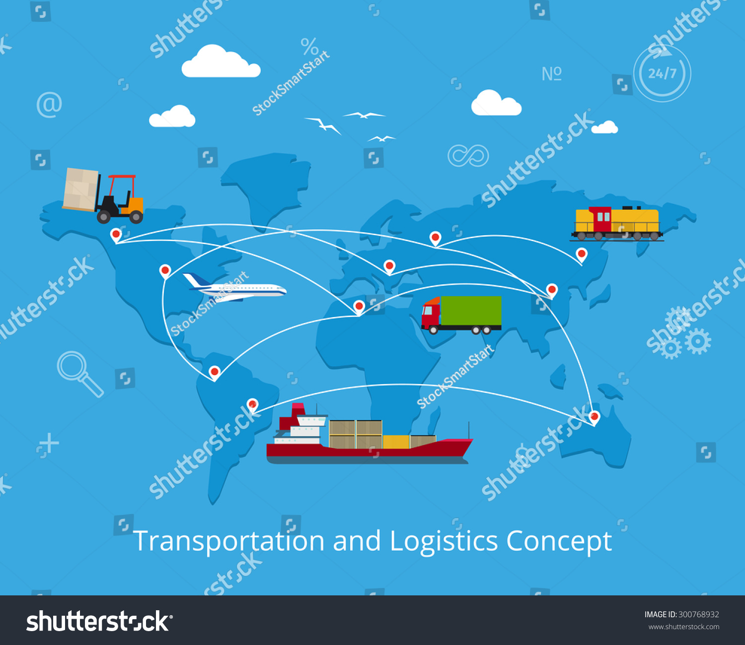 Logistics Flat Global Transportation Concept Maritime Stock Vector ...