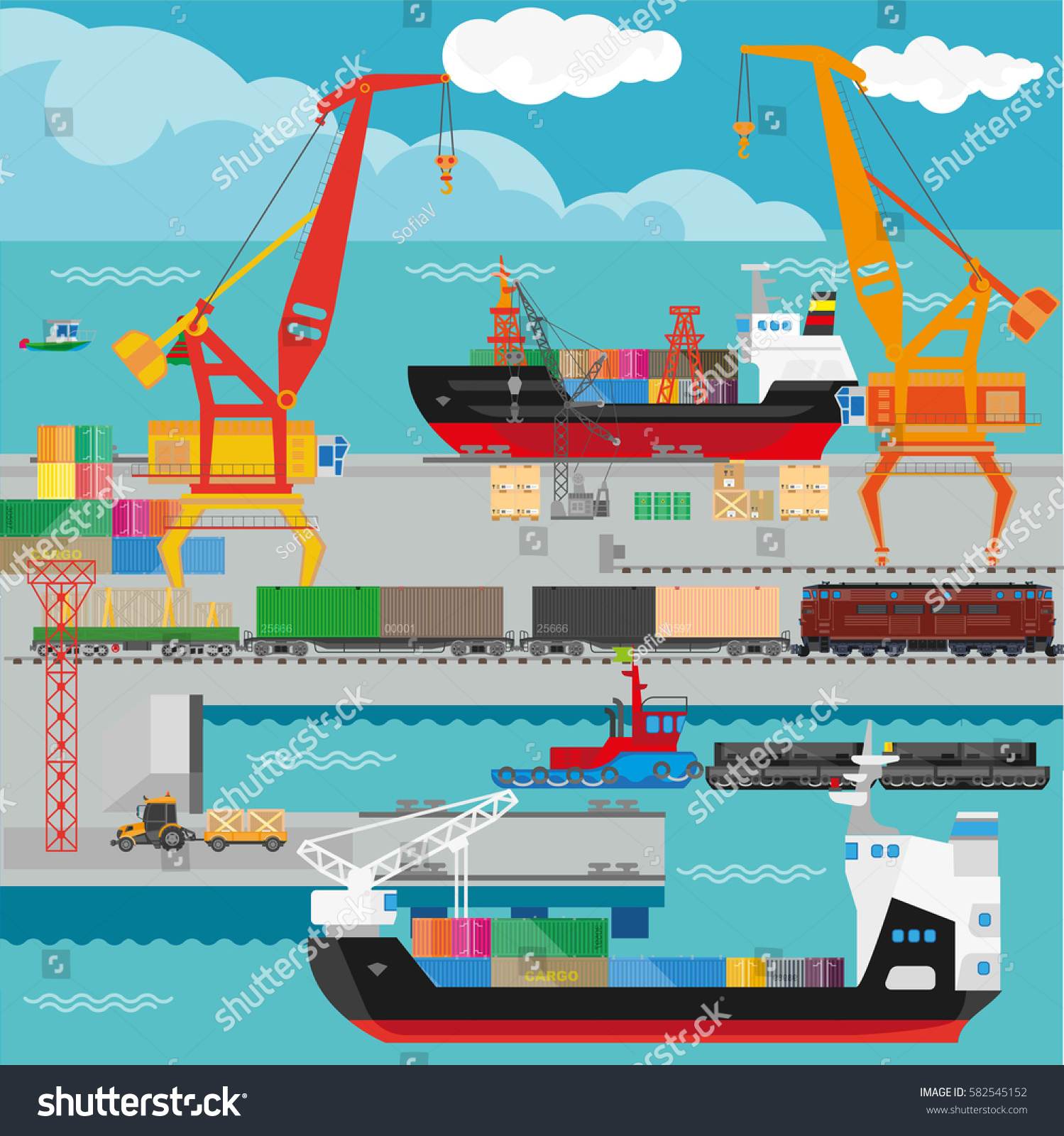 Logistics Port Infographics Template Flat Illustration Stock Vector Royalty Free 582545152 