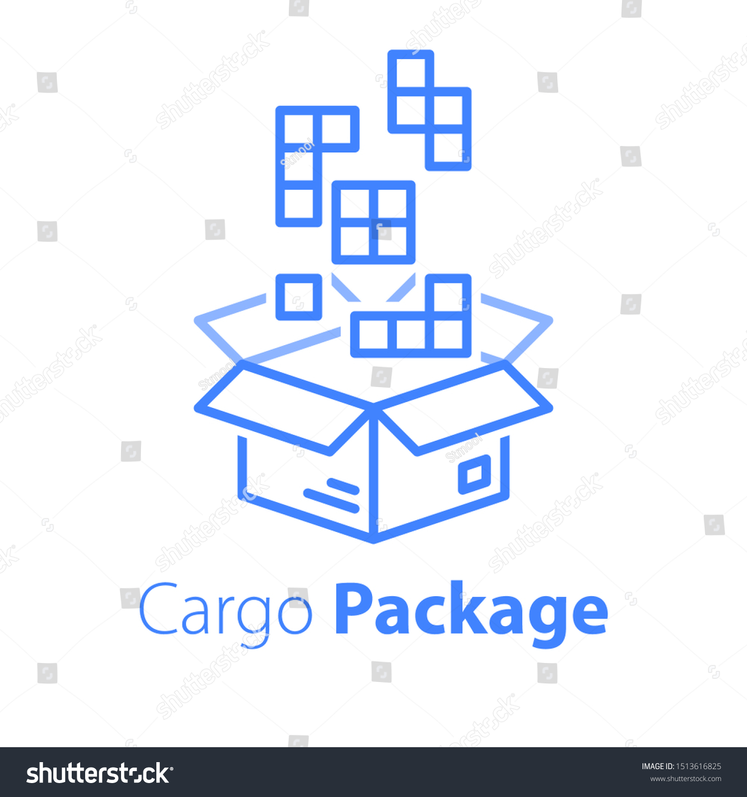 SVG of Logistics services, linear design, assemble parcel, multiple shop order, pack large set of items in box, store purchase shipment, vector line icon svg