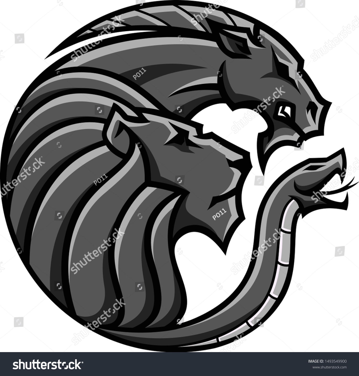 Logo Design Chimera Beast Mit Drei Kopfen Lowe Ziege Und Schlange