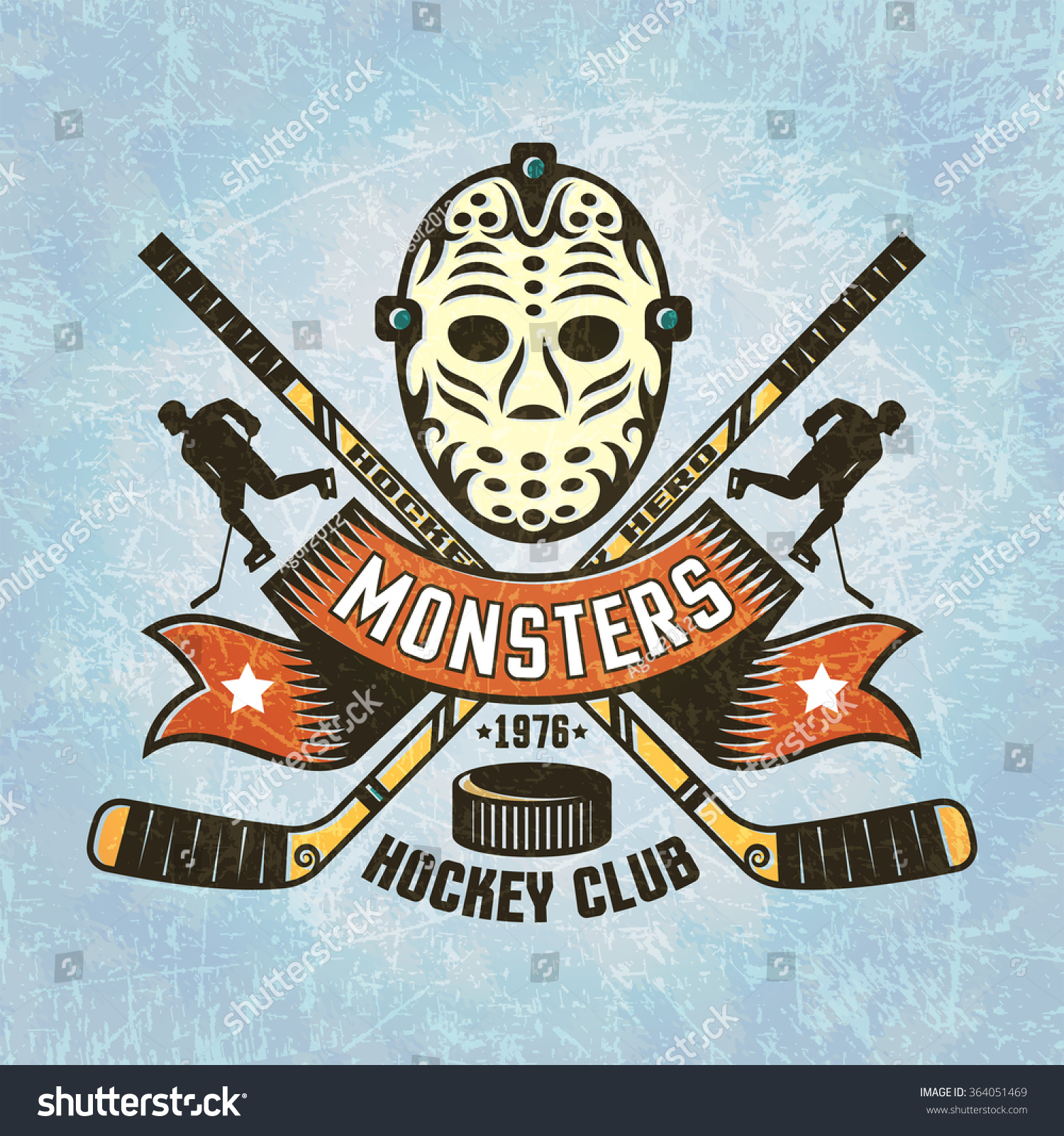 Logo For Hockey Team - Retro Goalie Mask Crossed Sticks, Puck, Player ...