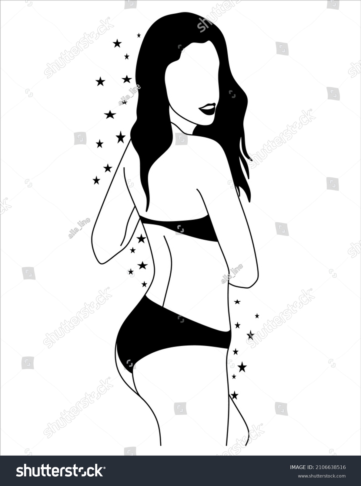 Logo Linear Female Figure Silhouette Social Stock Vector Royalty Free