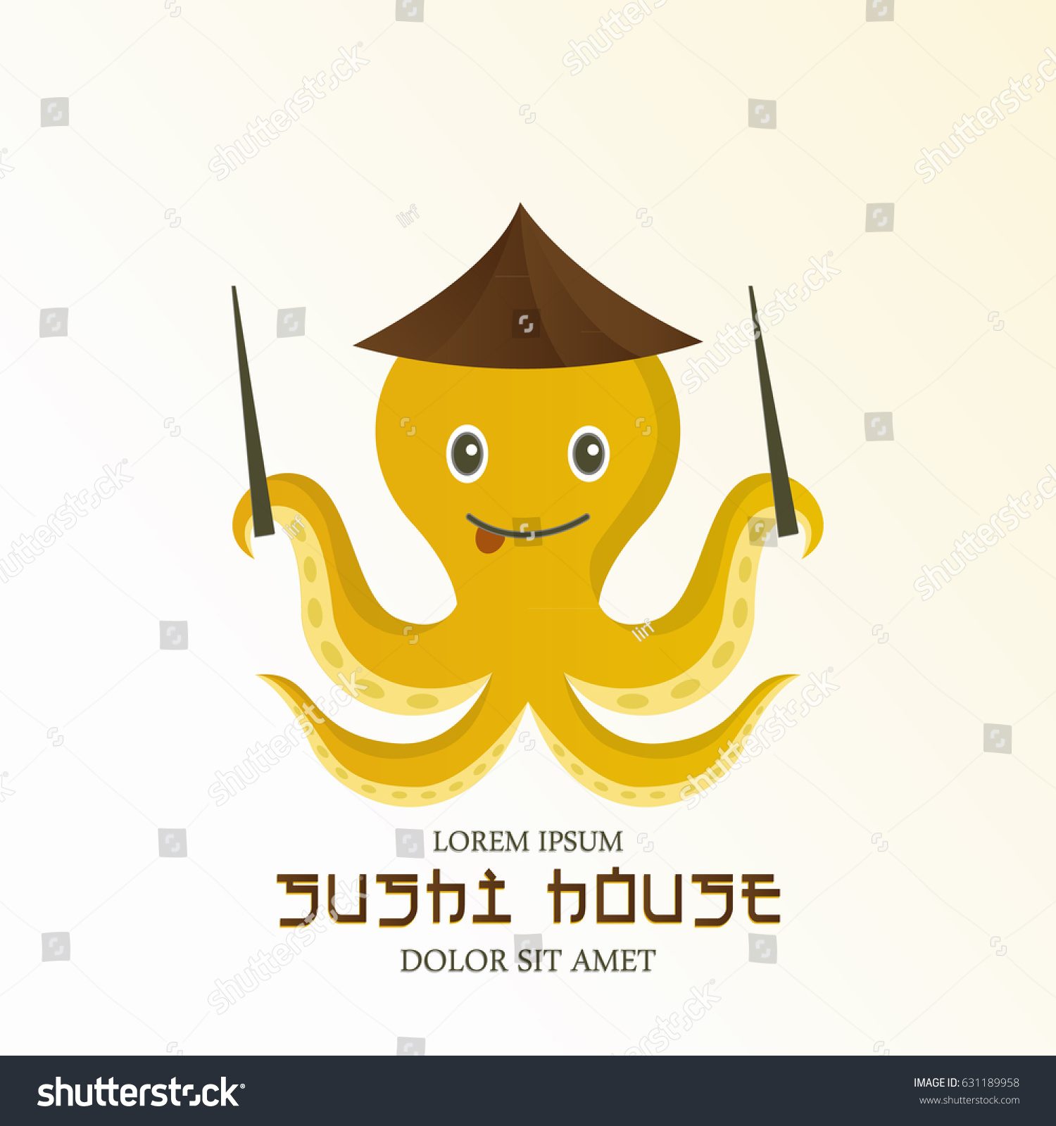 Logo Octopus Japanese Hat Sushi House Stock Vector Royalty Free