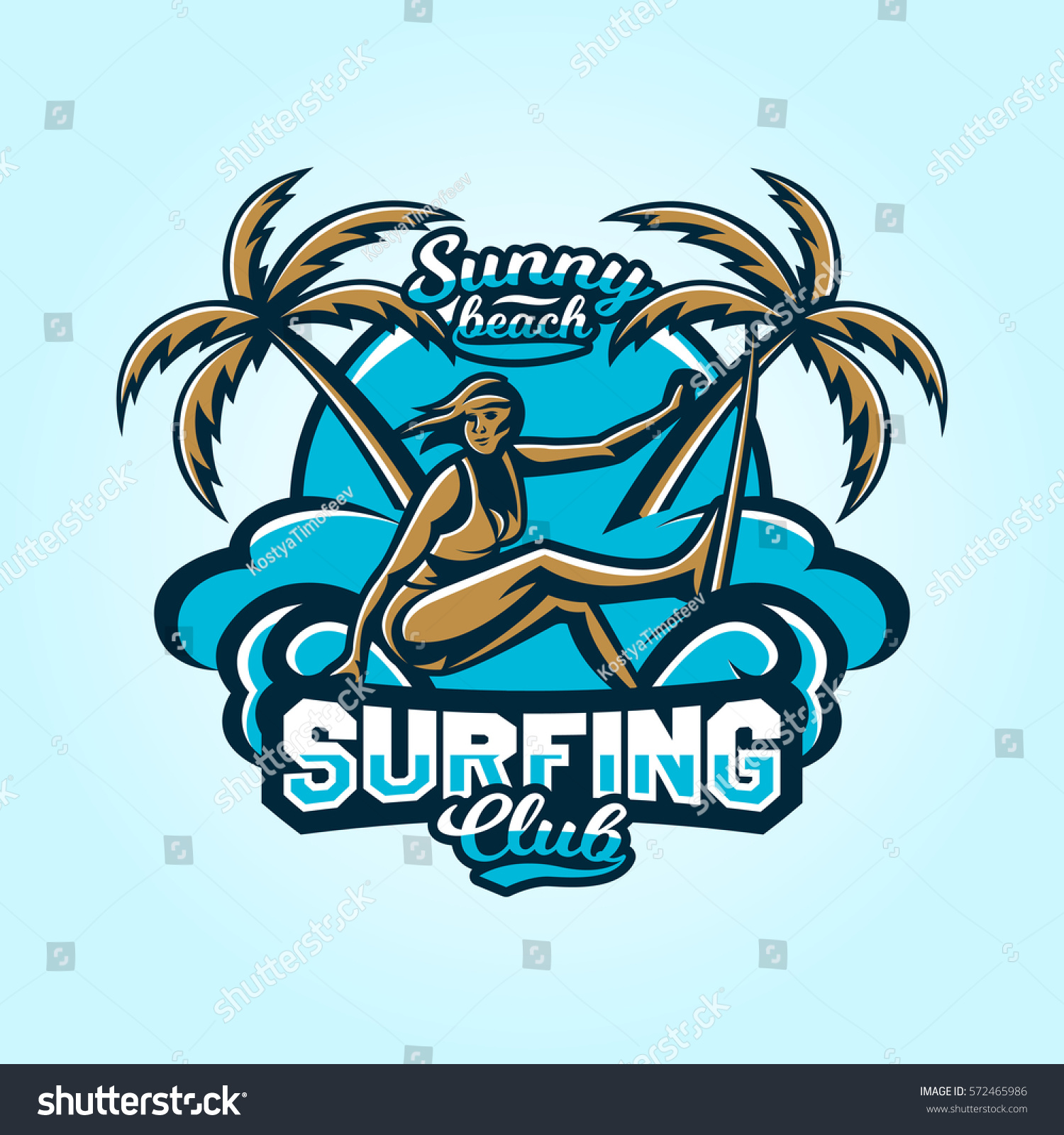 Logo On Surfing Emblem Surfer Girl Stock Vector 572465986 - Shutterstock