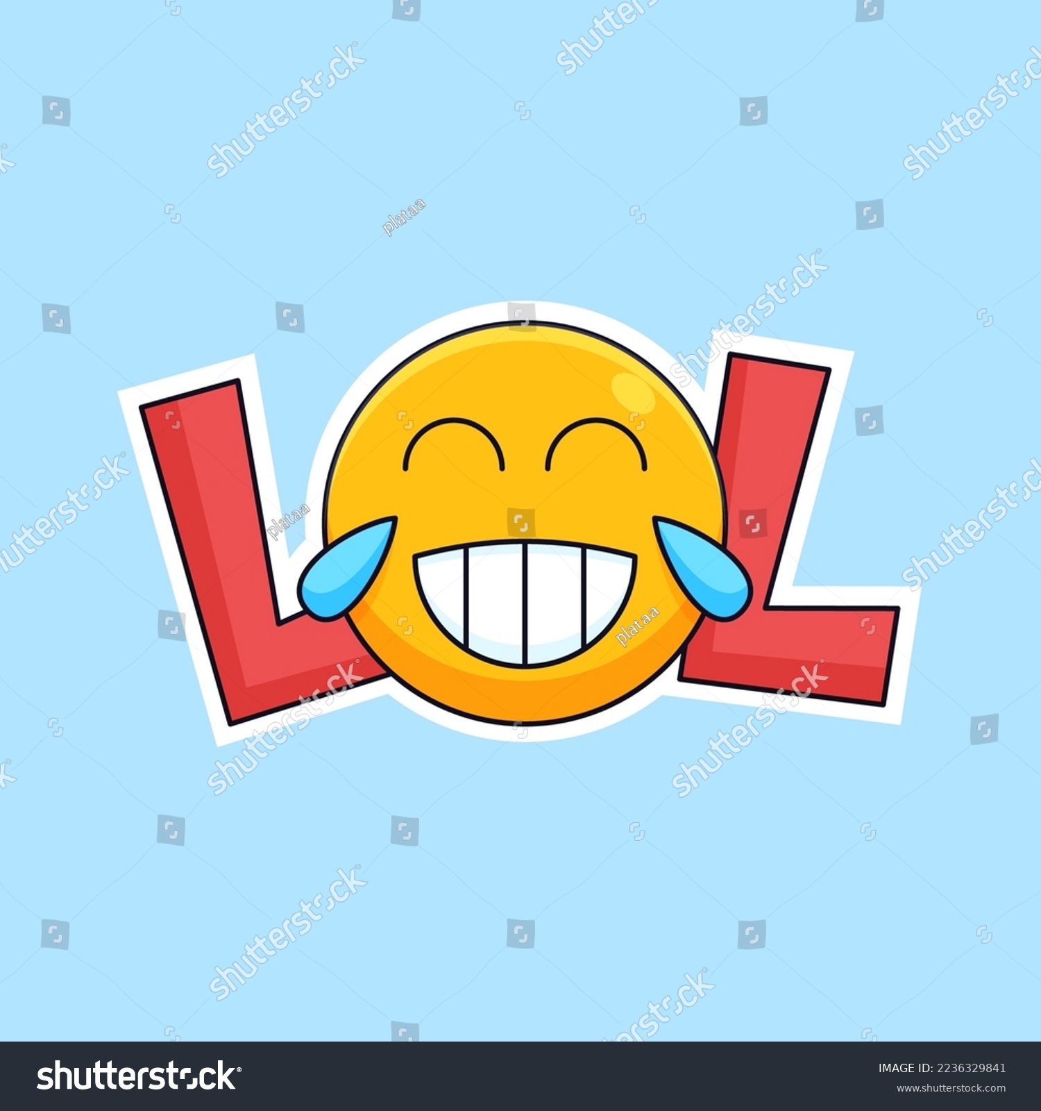 recommend clip art: LOL laugh out loud sticker with laughing crying emoji face with tears emoticon outline style vector illustration design