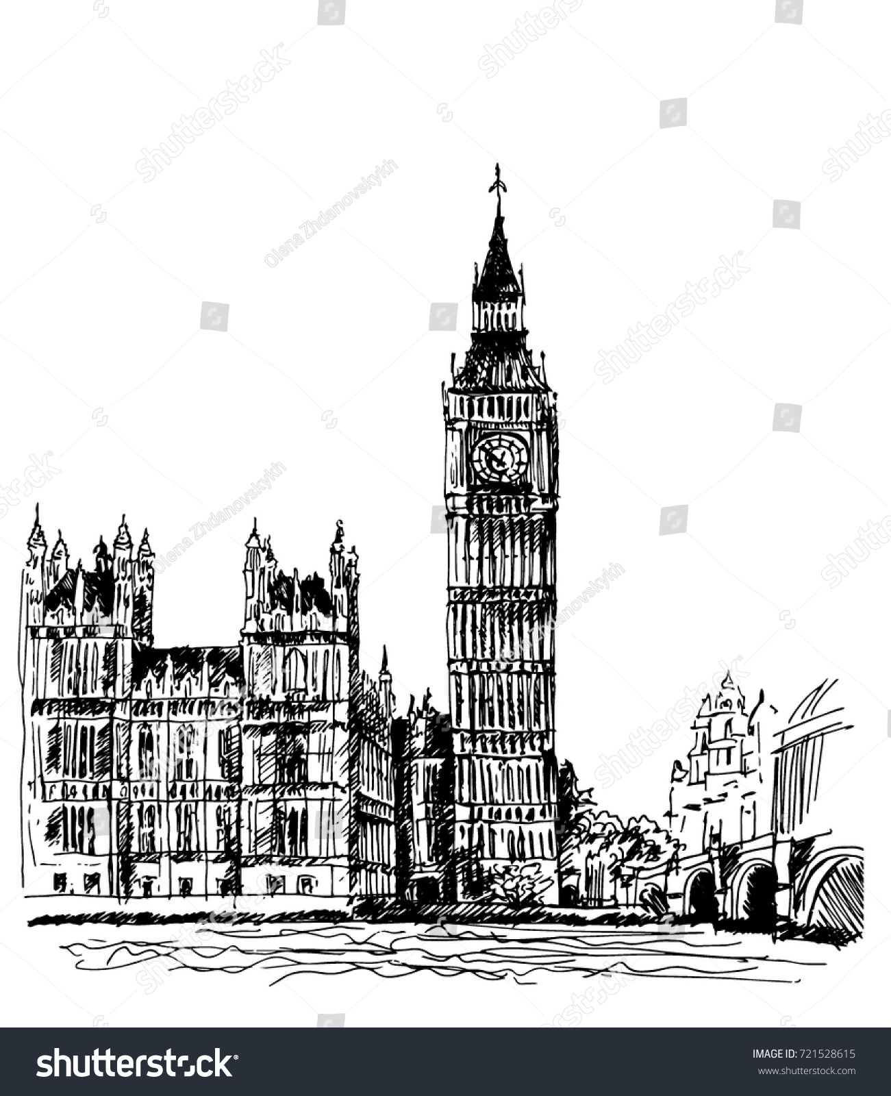 London Big Ben Drawn By Hand Stock Vector (Royalty Free) 721528615