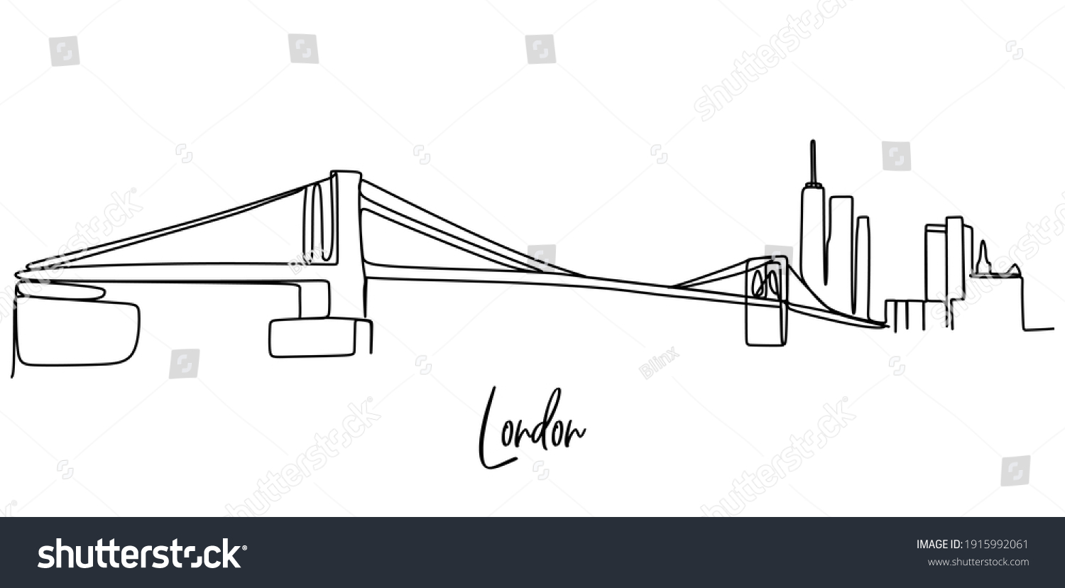 London Bridge Skyline Continuous One Line Stock Vector (Royalty Free ...