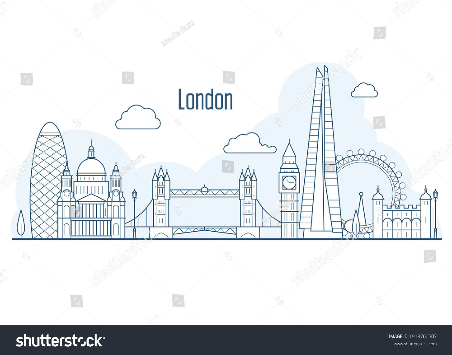 London City Skyline Cityscape Landmarks Liner Stock Vector (Royalty ...