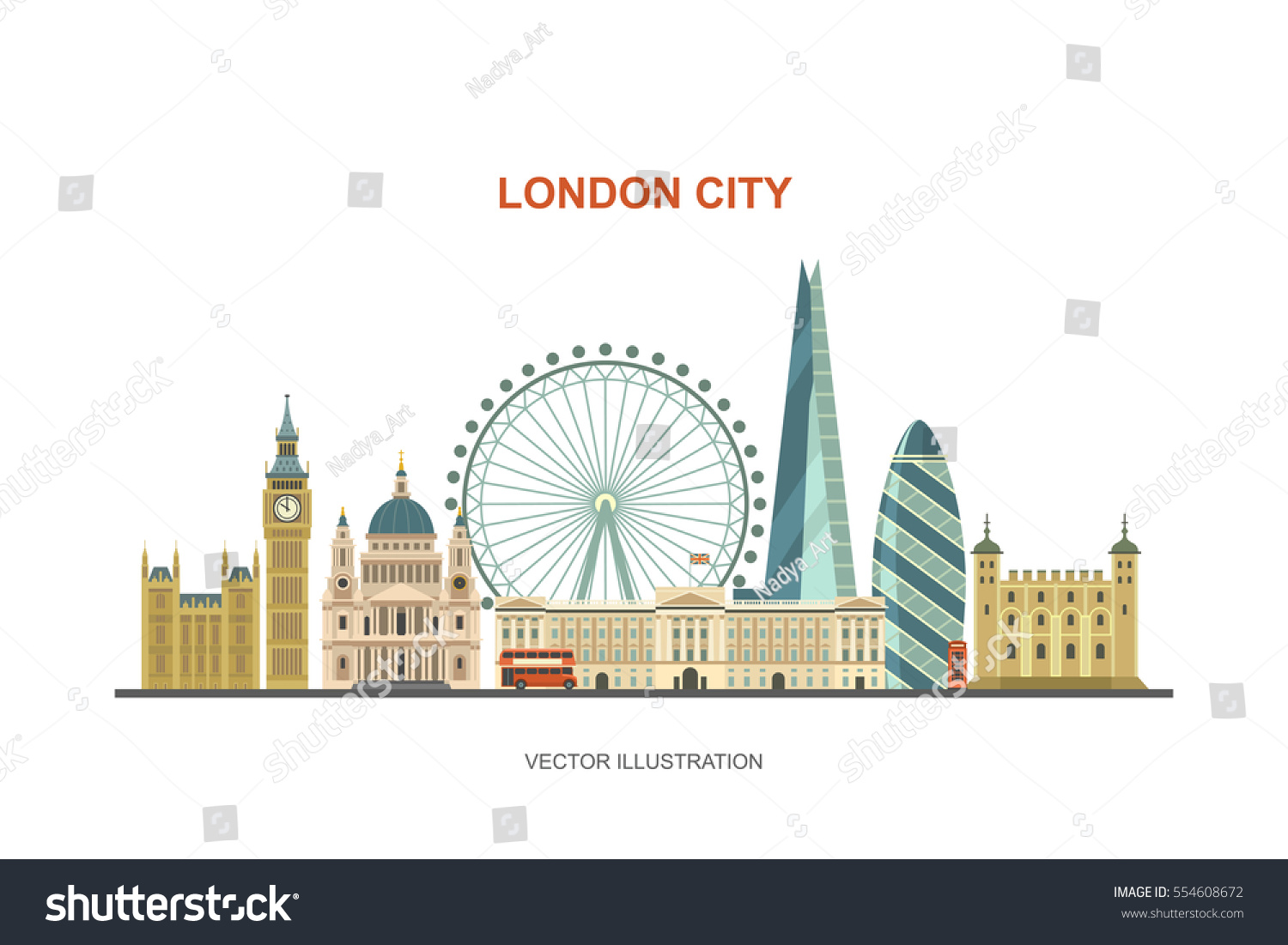 SVG of London city skyline. Vector illustration of most famous London attractions in trendy flat style. Isolated on white background. svg