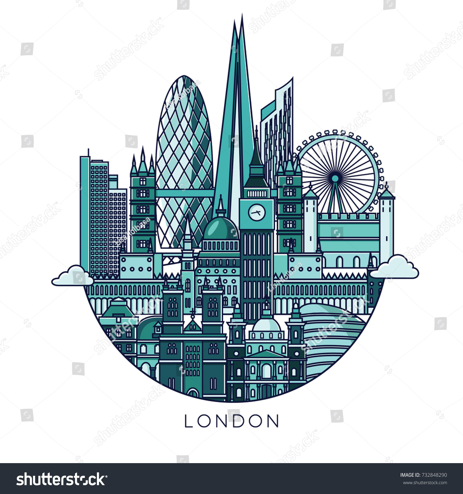 London Famous Monuments Poster Travel Tourism Stock Vector (royalty 