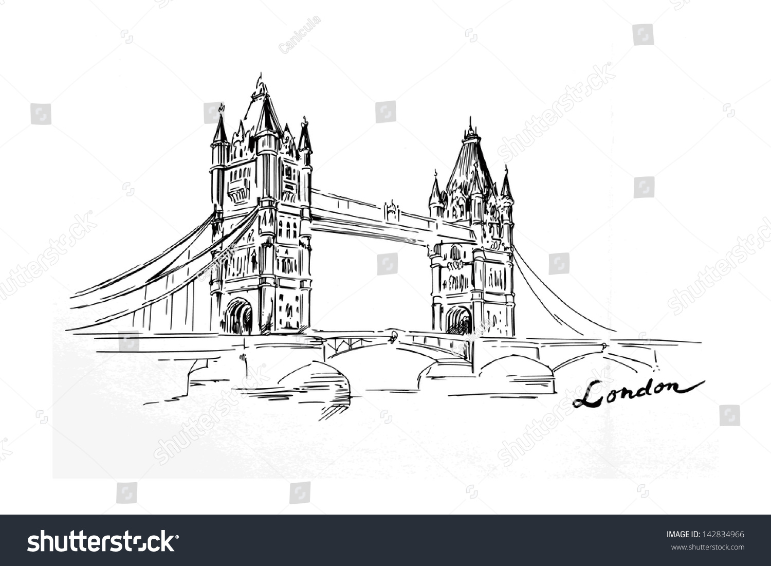 London Hand Drawn Bridge Stock Vector (Royalty Free) 142834966