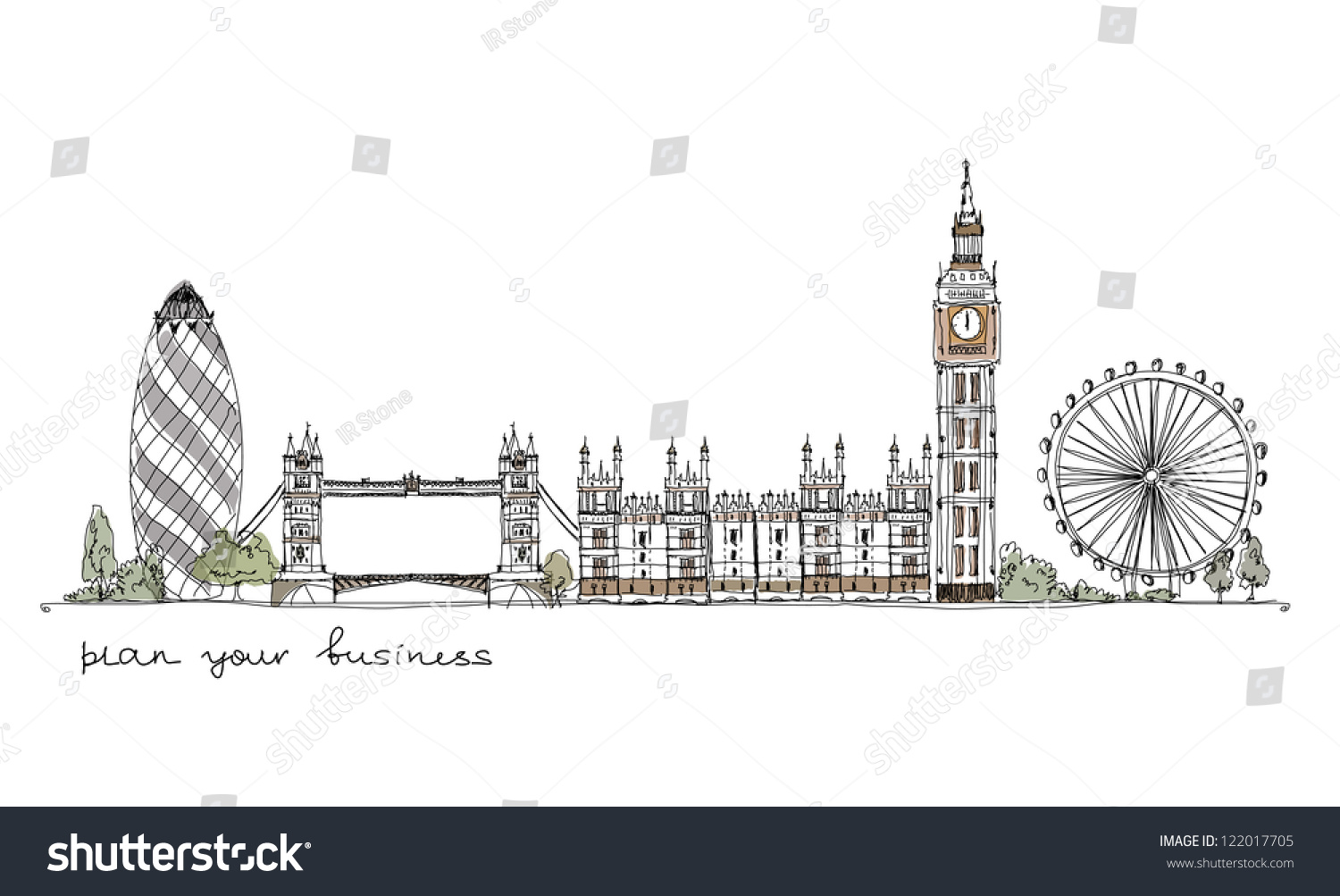 London Iconic Buildings Background Stock Vector 122017705