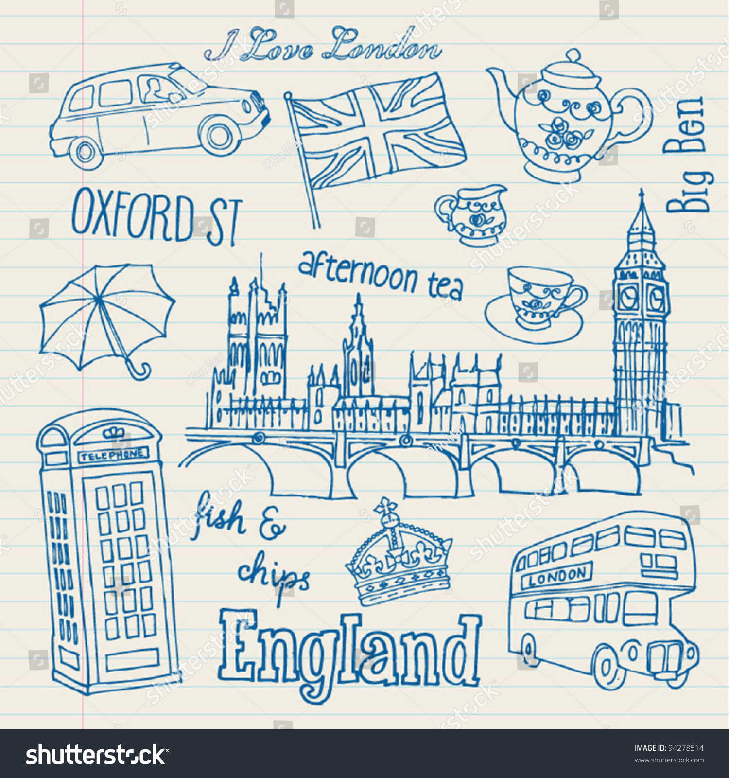 SVG of London icons doodles drawing vector svg