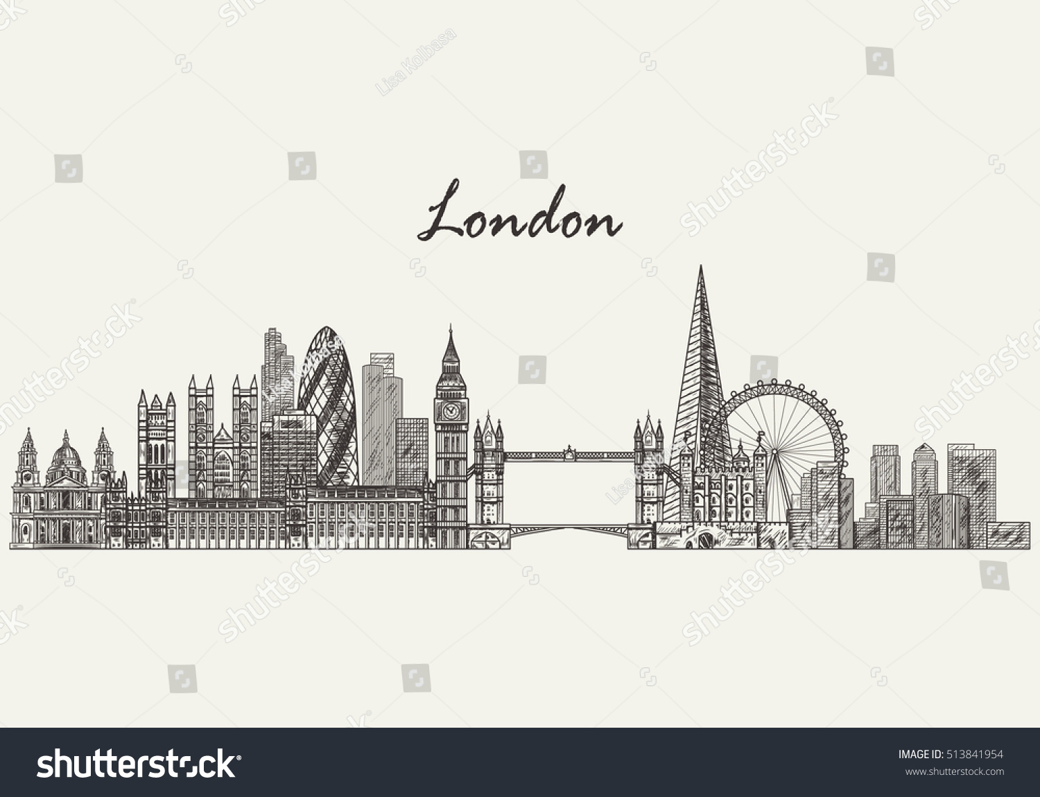 London Skyline Hand Drawn Sketched Vector Stock Vector (Royalty Free