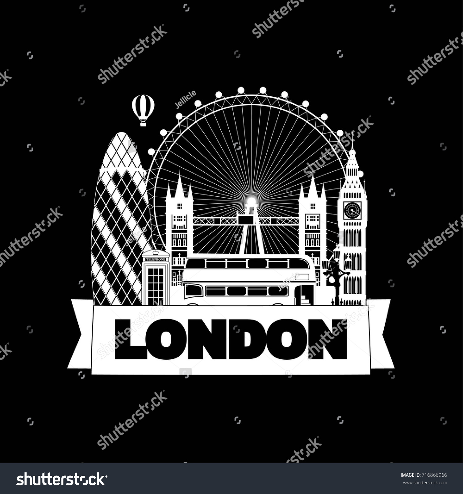 London Skyline Label Logo Banner Stock Vector (Royalty Free) 716866966