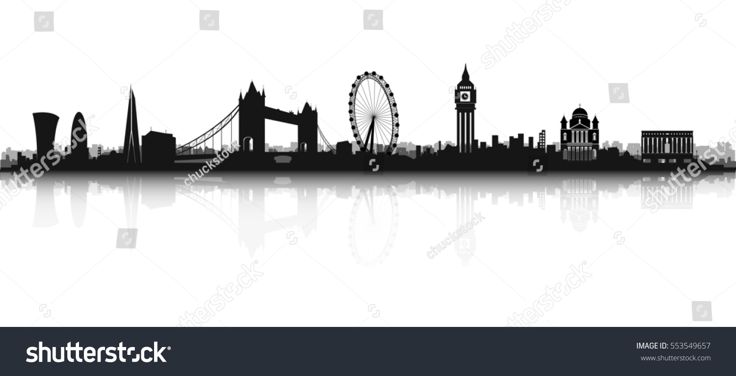 London Skyline Silhouette Black White Stock Vector (Royalty Free) 553549657