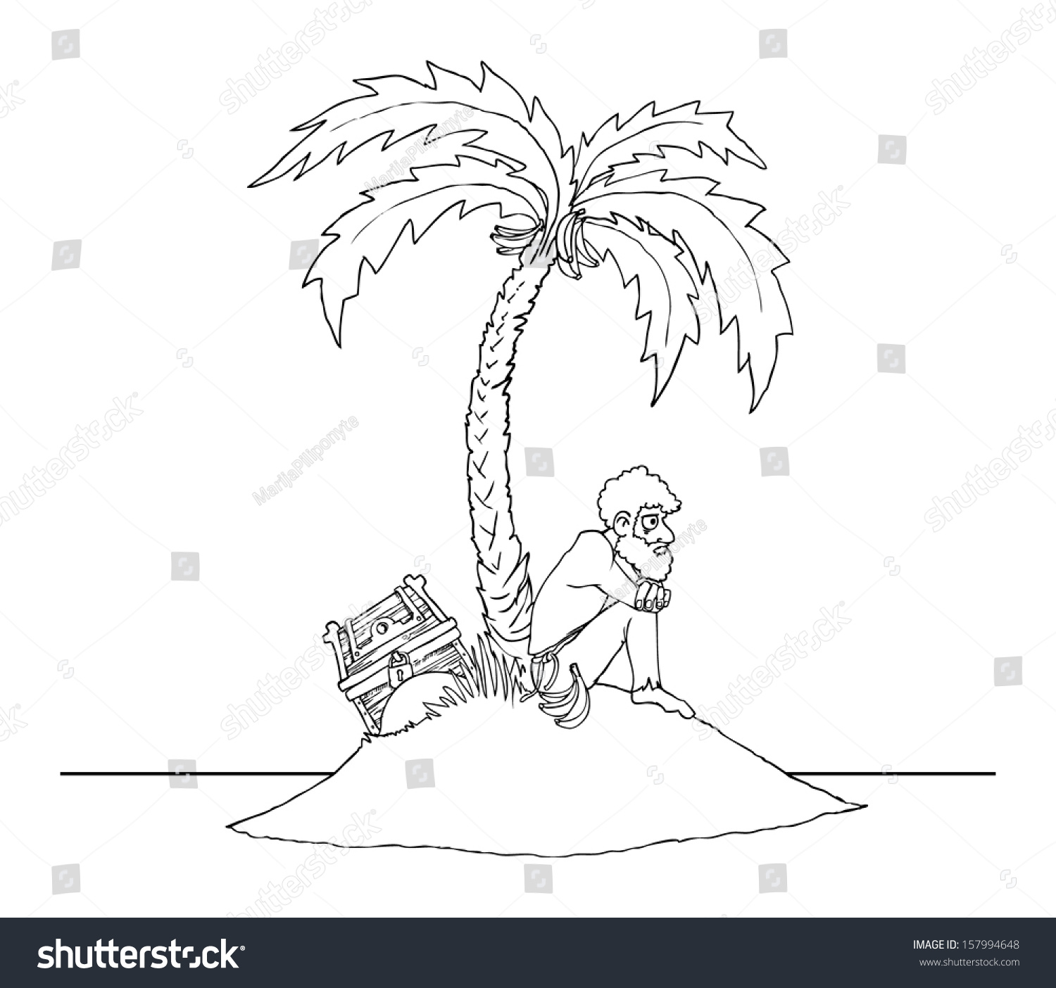 Lonely Man On Deserted Island Black Stock Vector 157994648 - Shutterstock