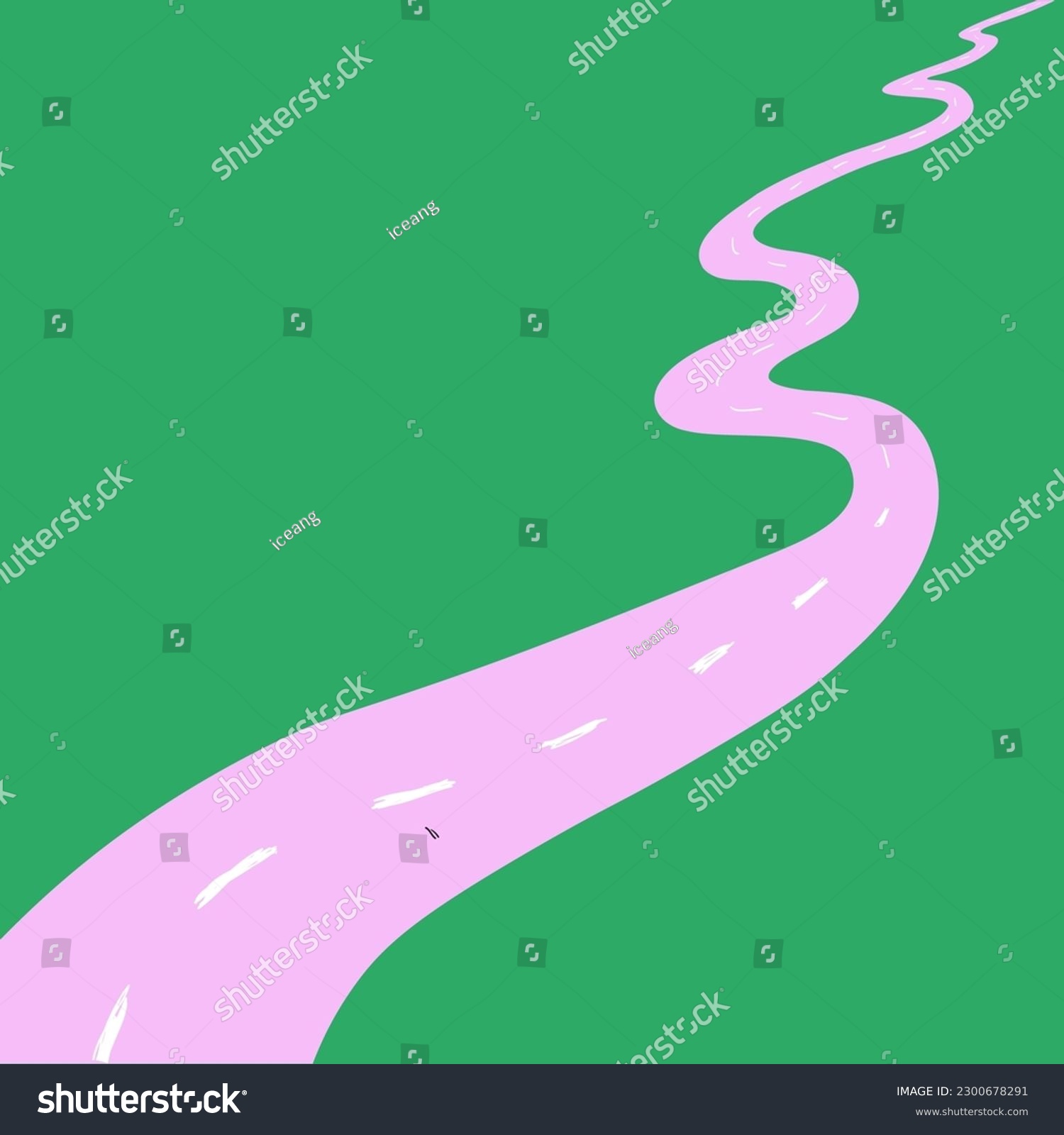 SVG of long asphalt road with markings in vector.winding road in perspective in flat style for design.fairytale path, illustration element.highway to nowhere.mysterious path. svg